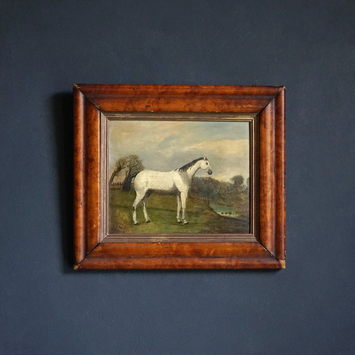 Naive Horse Oil in Maple Frame, 19th Century
