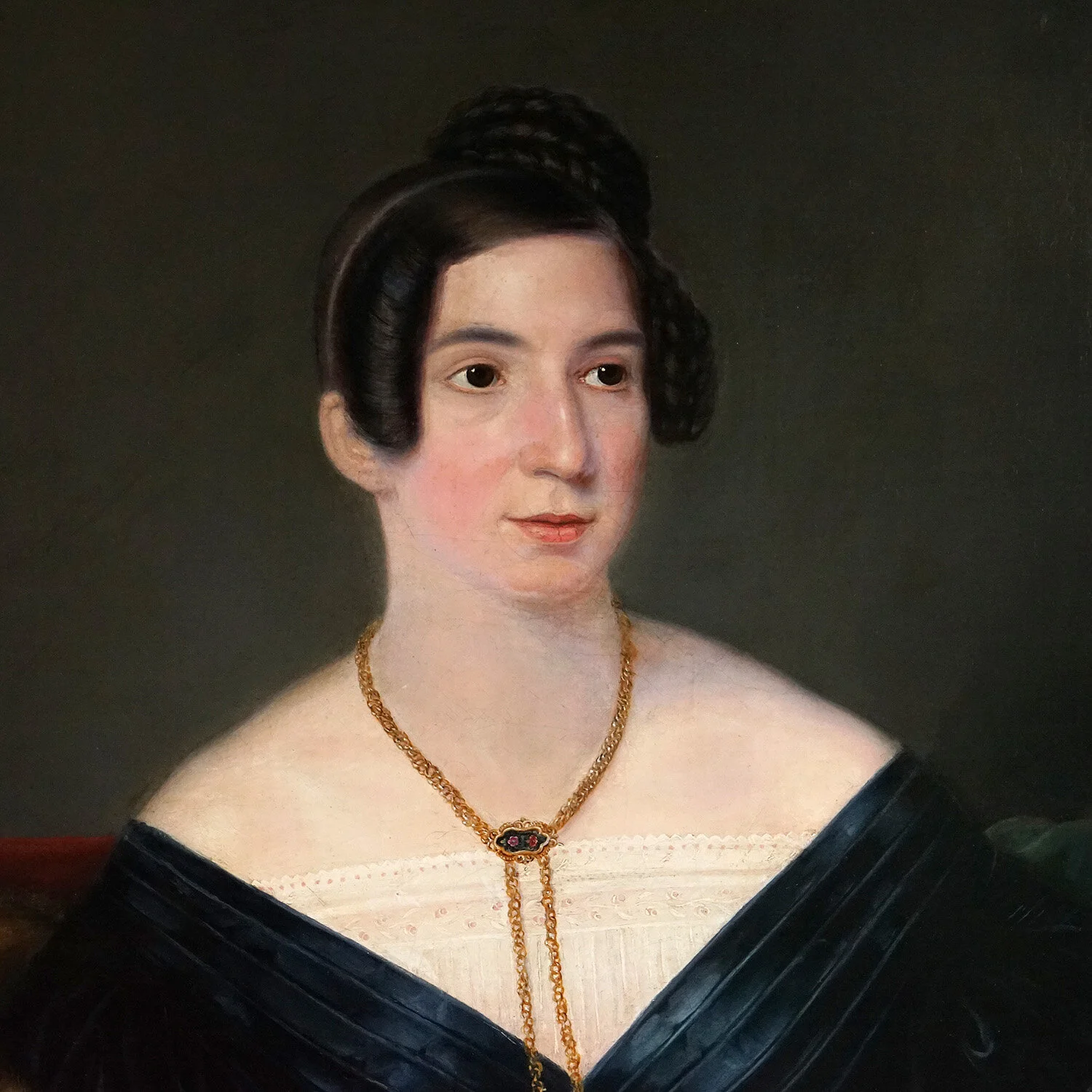 Large Regency Portrait of a Woman With a Fur Stole
