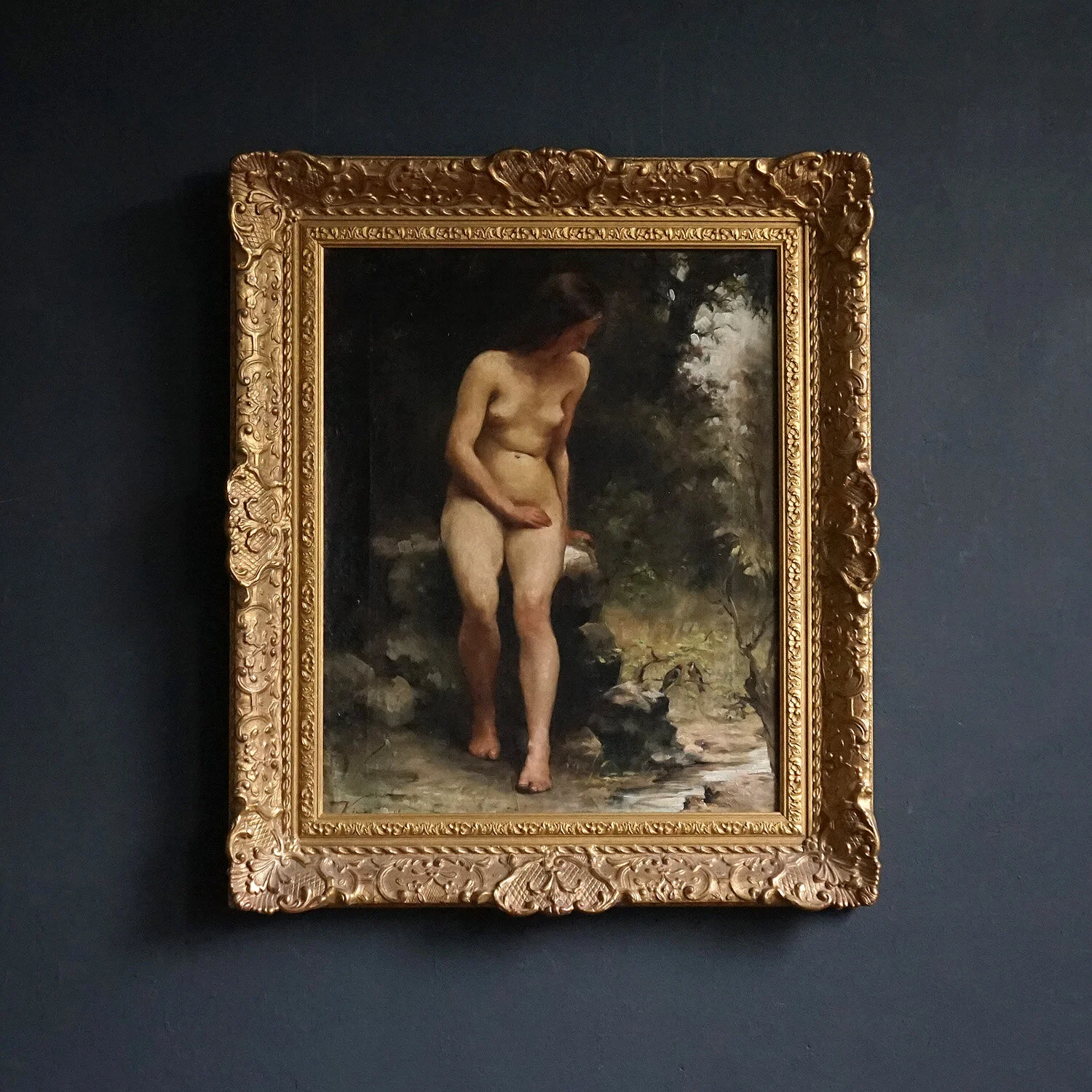 Nude in Naturalistic Setting With a Pair of Goldfinch, 19th Century