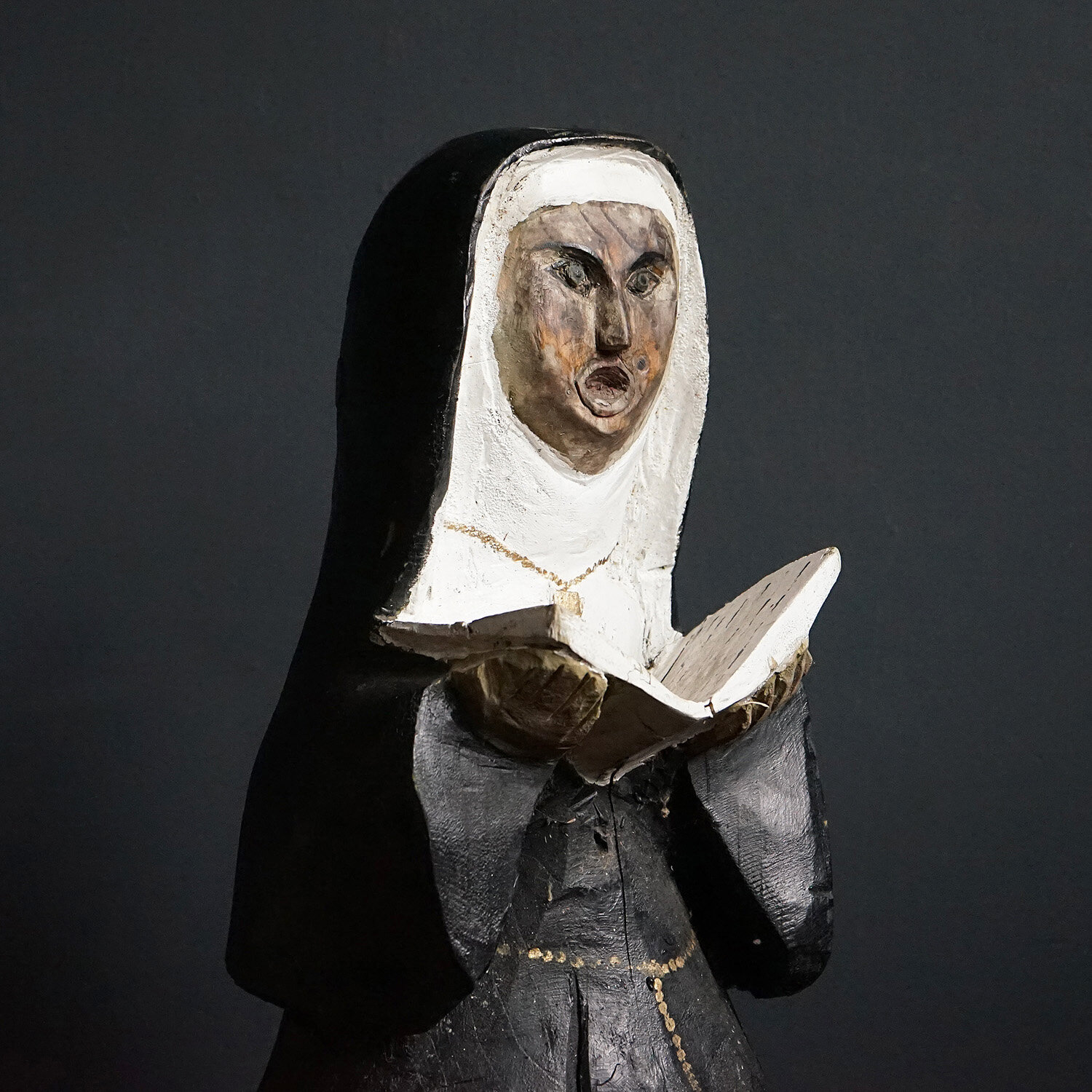 Large Naively Carved Folk Art Nun Sculpture