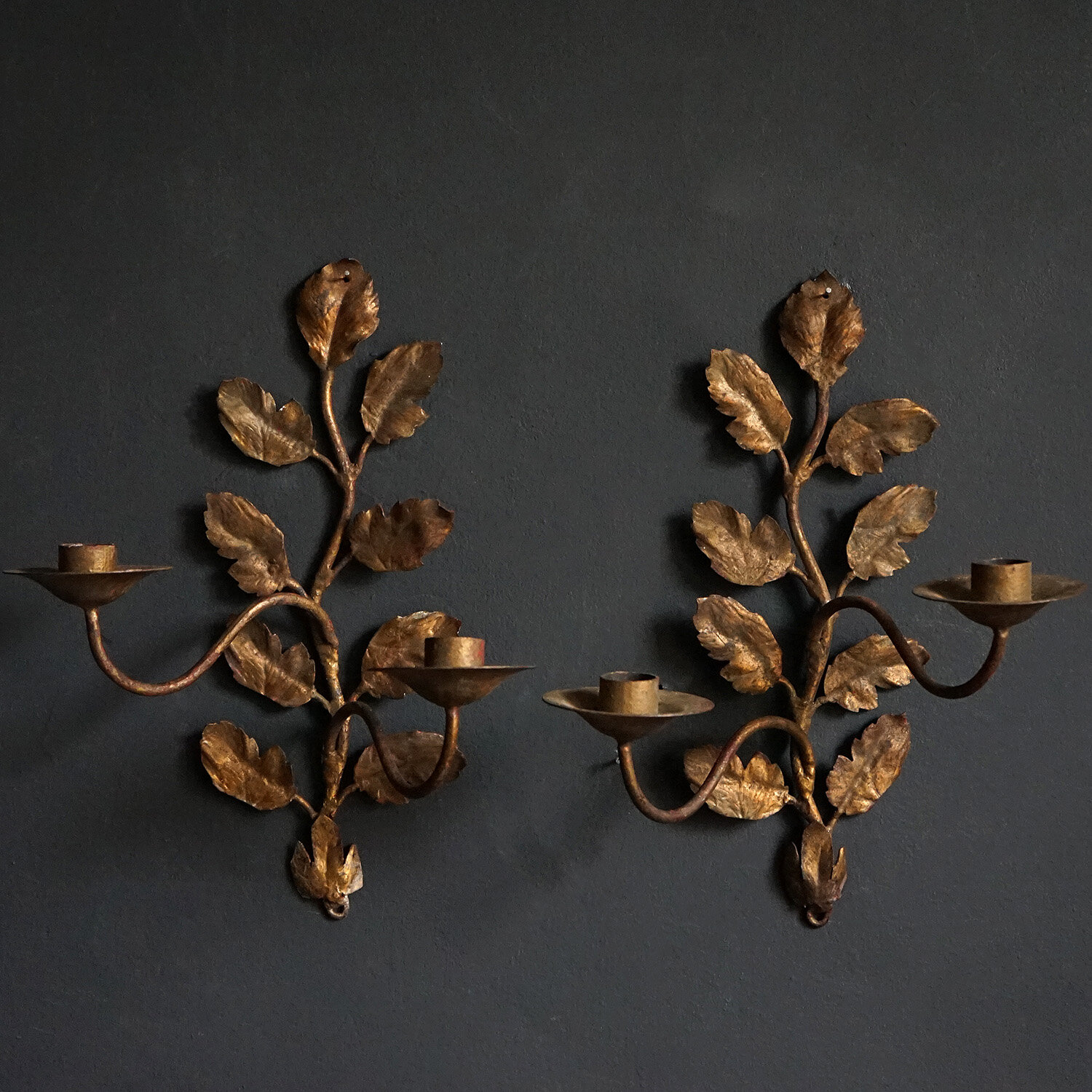 Pair of French Naturalistic Gilt Leaf Candle Scones