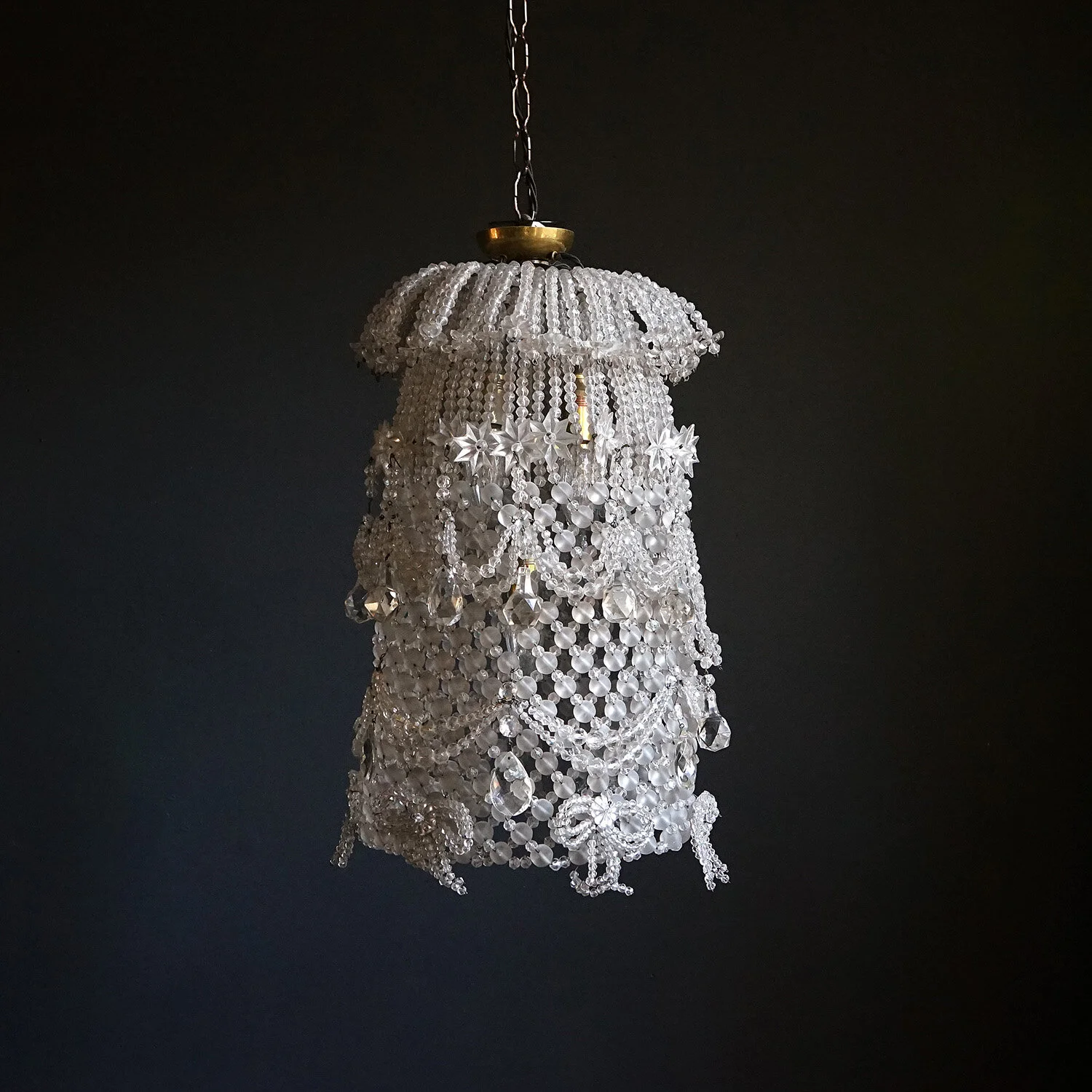 Large Vintage Highly Embellished Crystal Beaded Cloche Chandelier