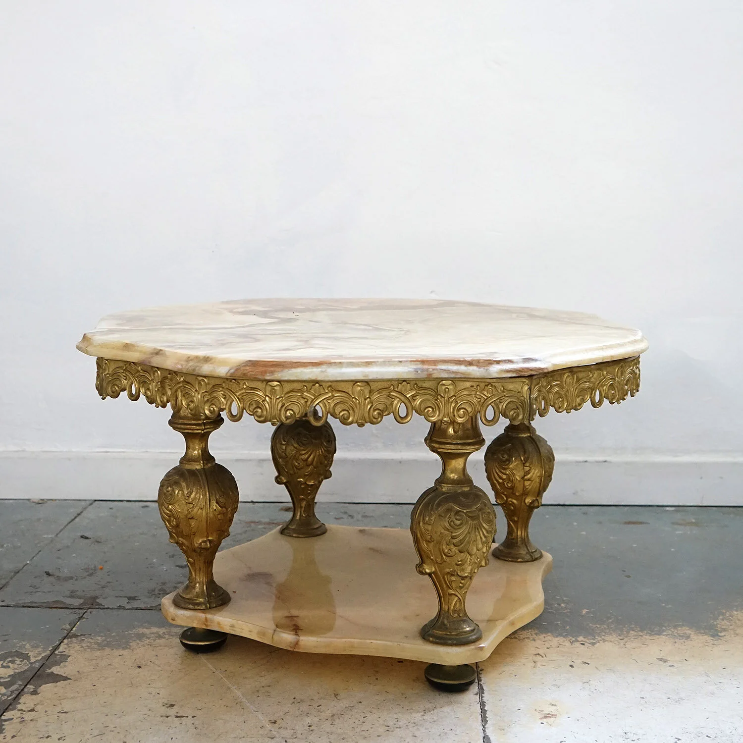 Vintage Onyx and Gilt Brass Coffee Table 