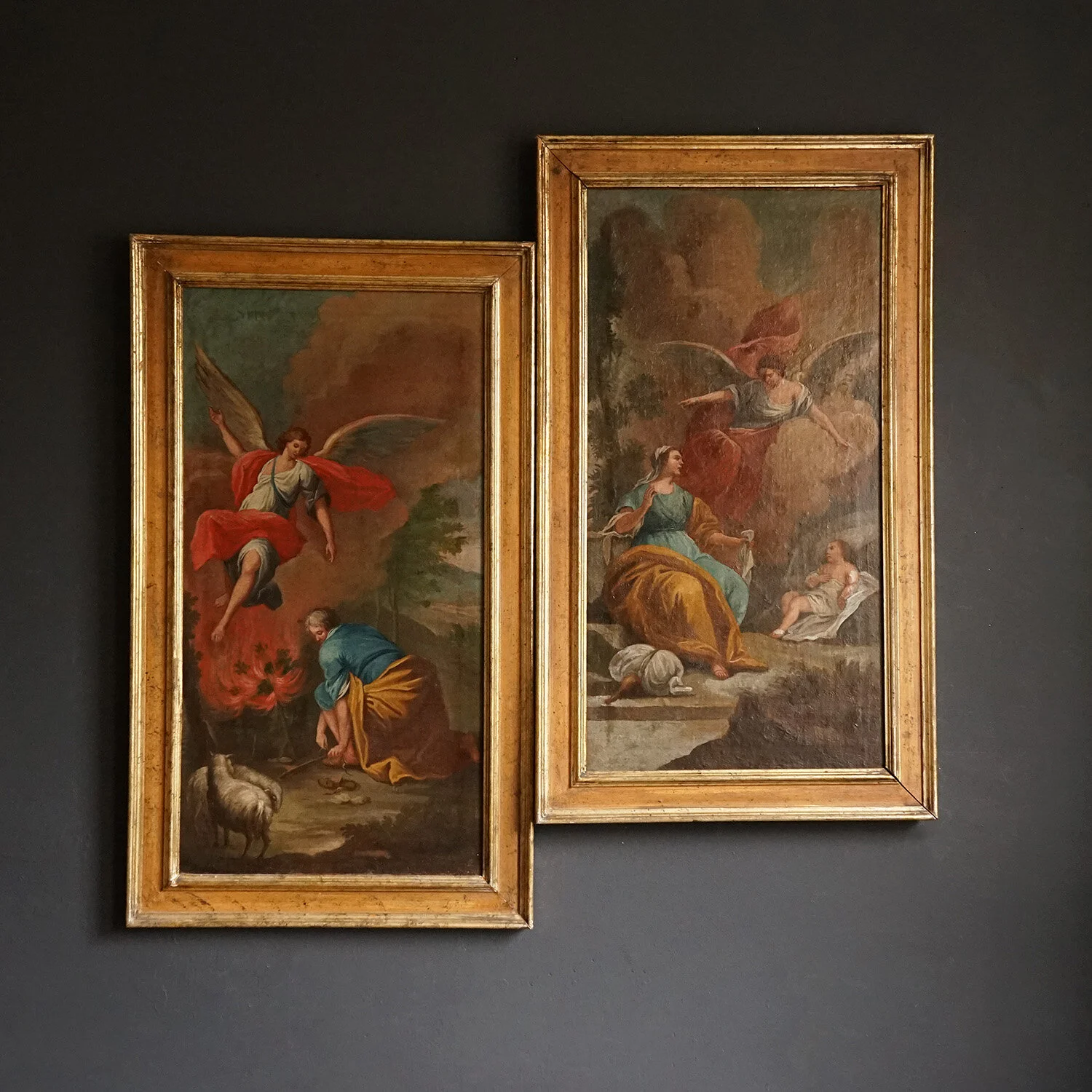 Pair of Biblical Scenes, Oil on Canvas, 19th Century