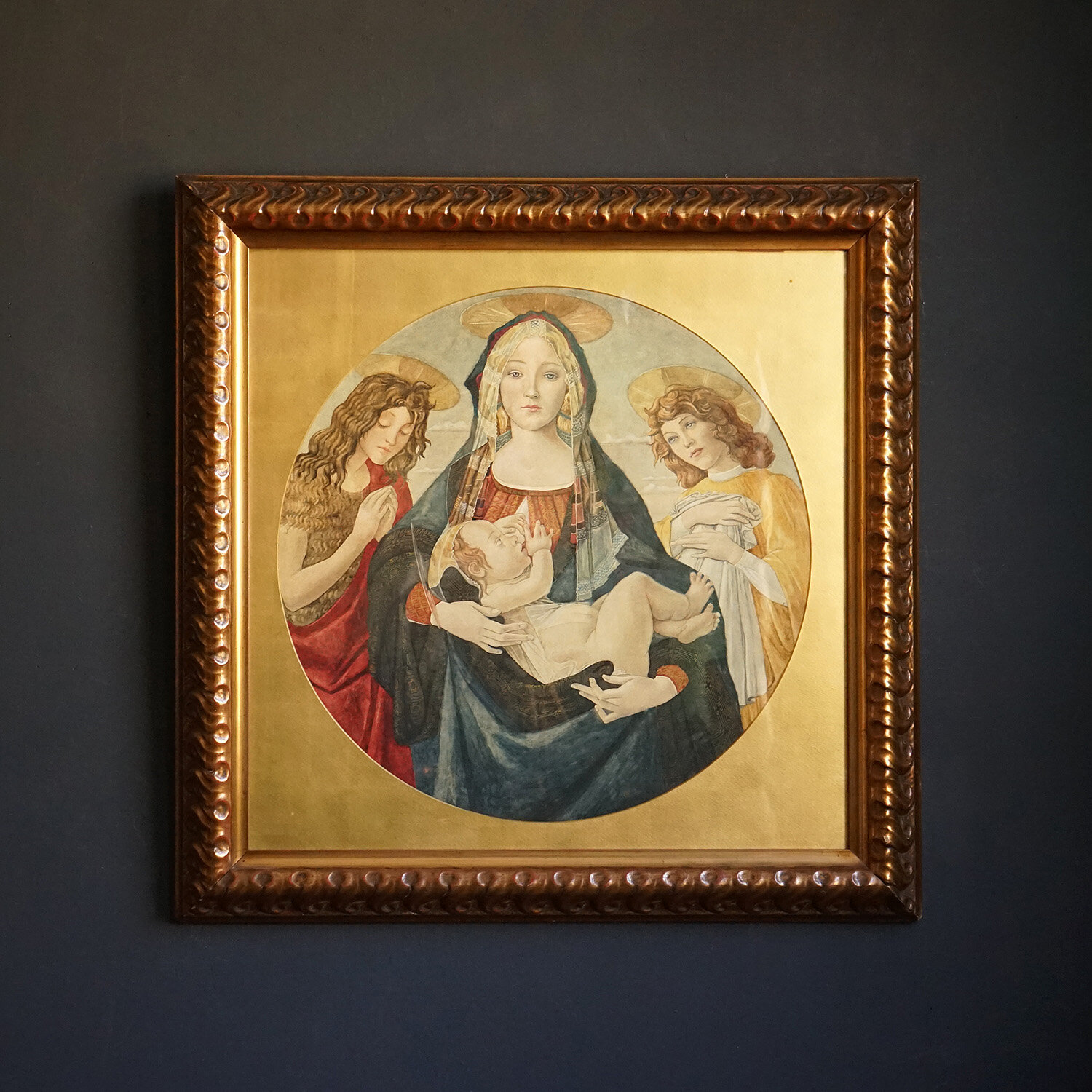 Virgin and Child, Large Watercolour After Botticelli, 1920s