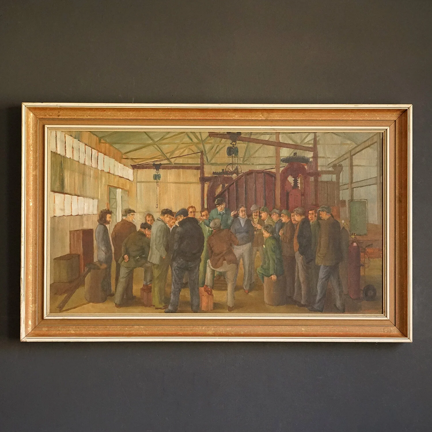 Large Oil on Canvas Depicting a Trade Union Meeting, 1970s