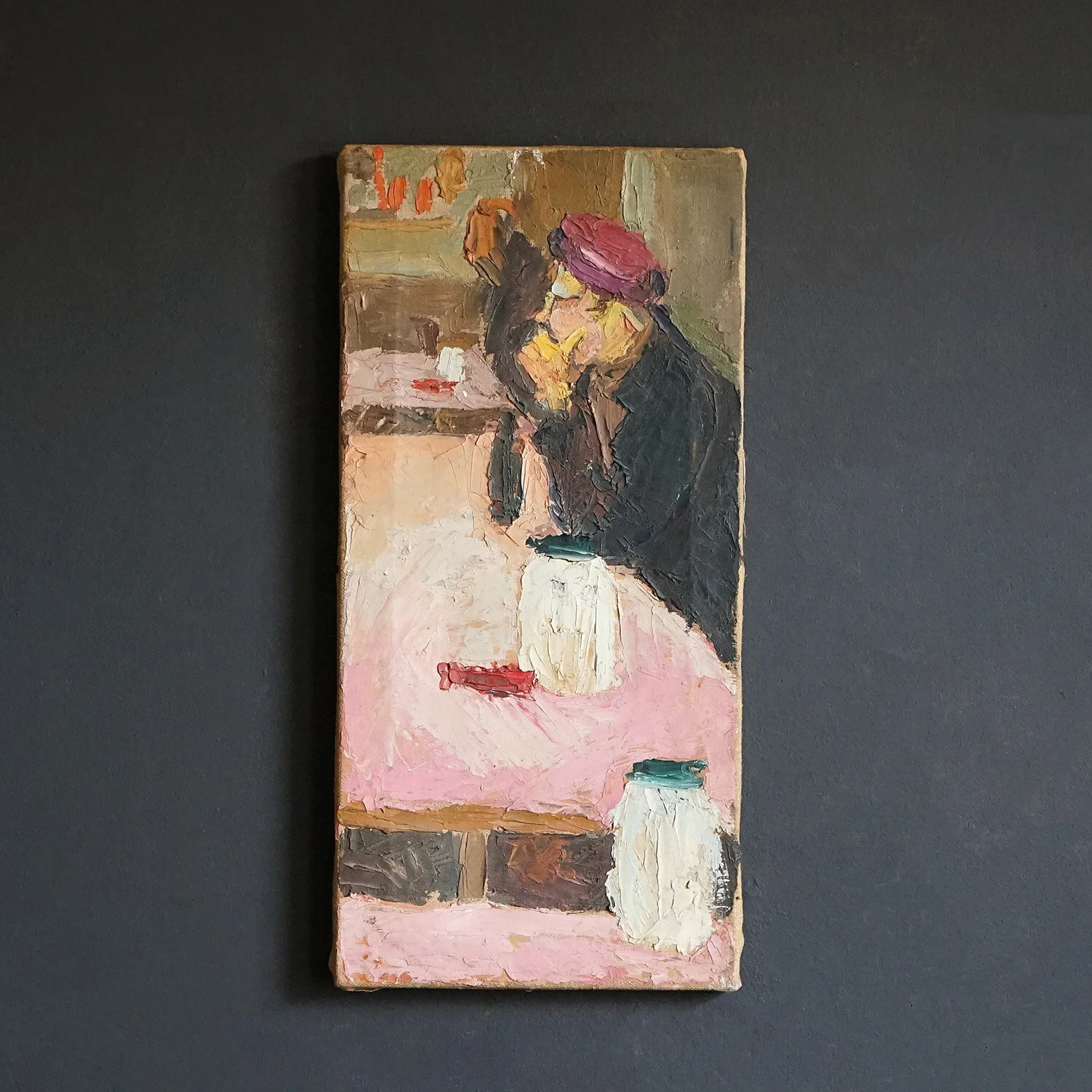 Impasto Portrait of a Man in a Cafe, Oil on Canvas