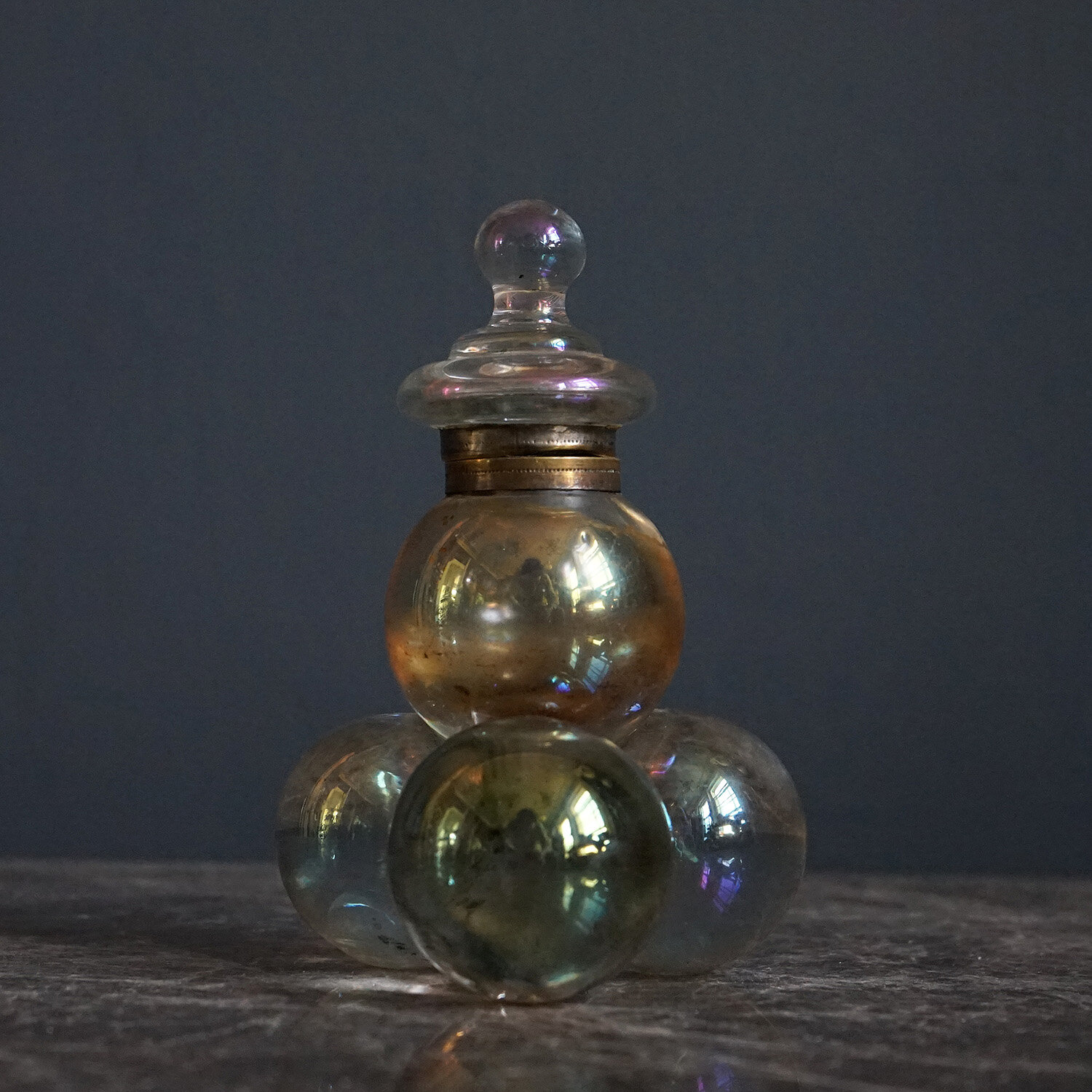 Iridescent 'Soap Bubble' Bohemian Glass Inkwell, 19th Century