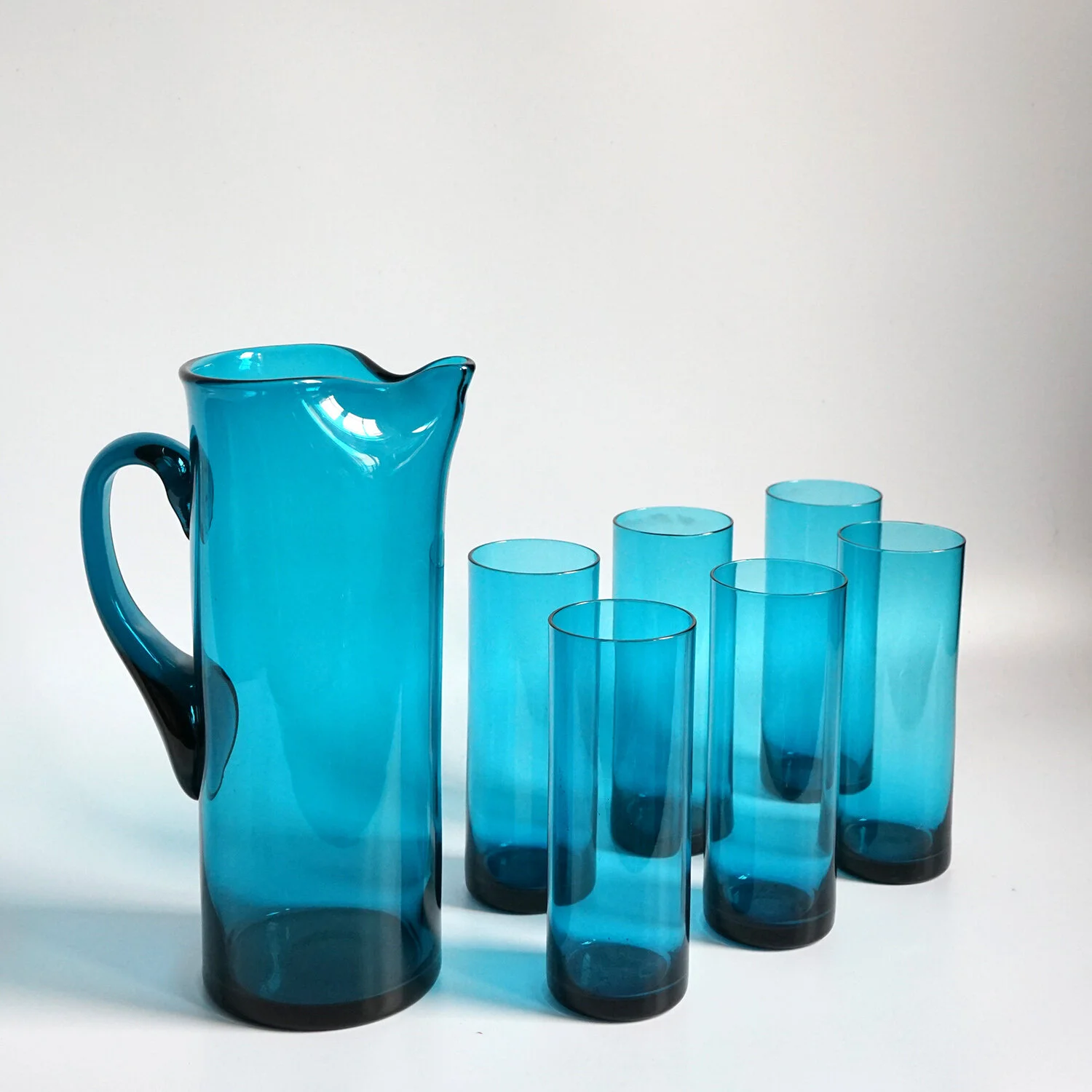 Whitefriars Kingfisher Blue Glass Jug and Glasses Set, 1960s