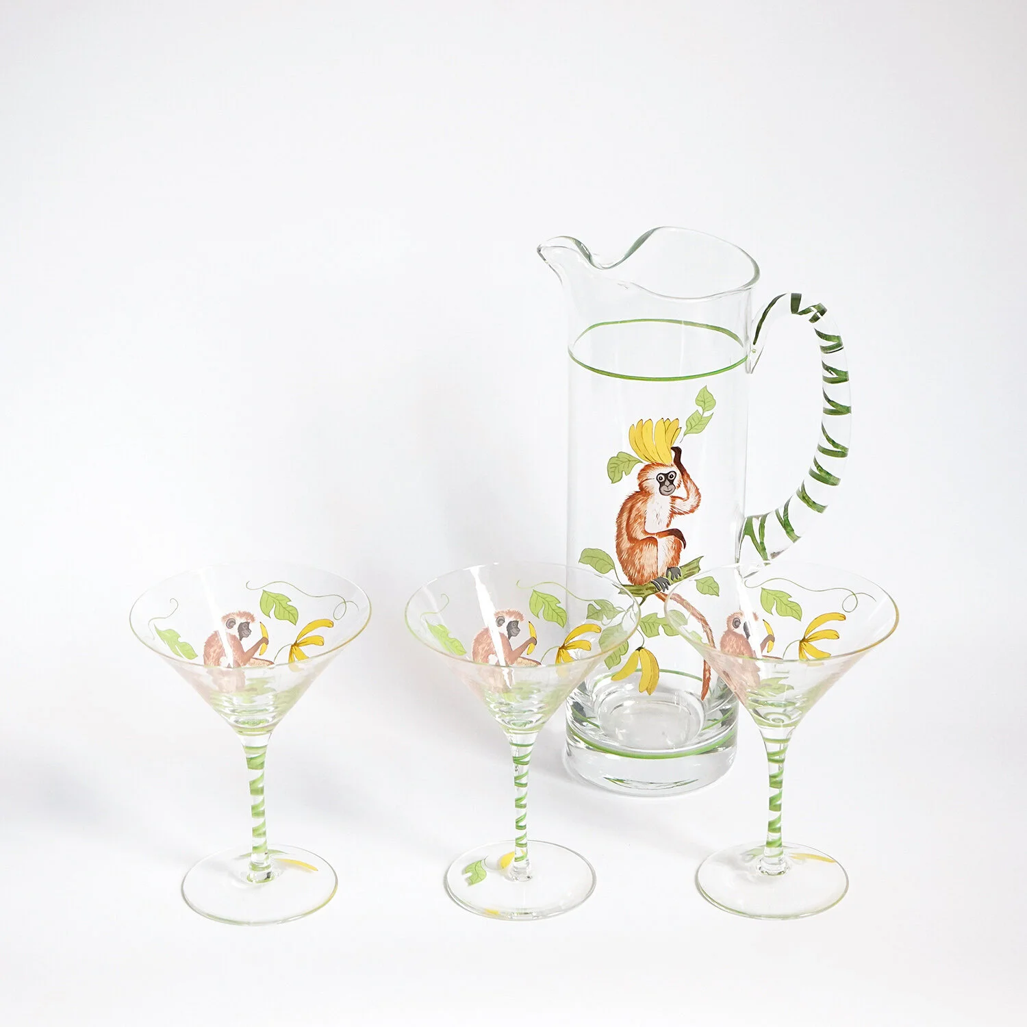 'Monkey Business' Jug and Martini Glasses by Lynn Chase