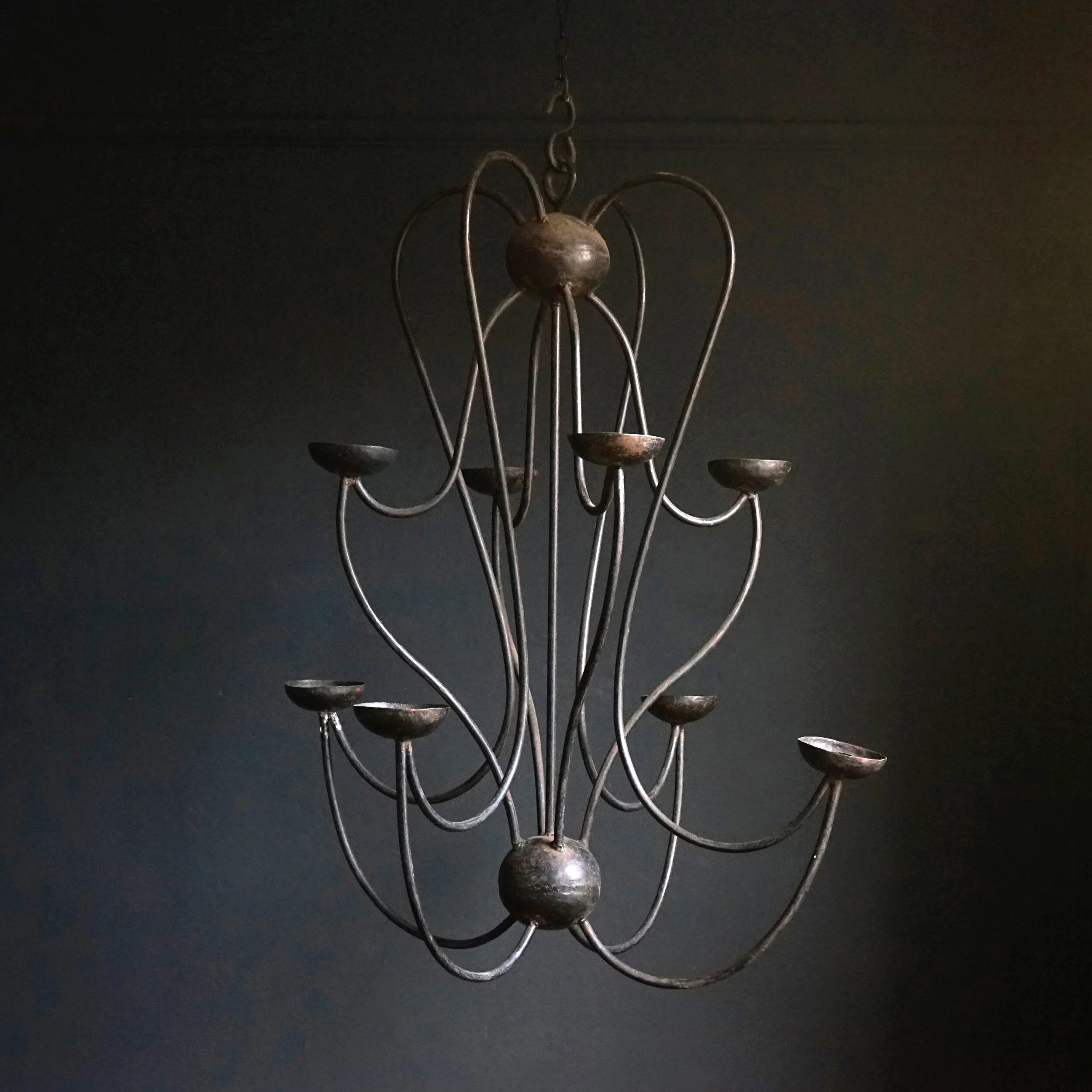 Huge Bespoke Wrought Iron Candle Chandelier, c. 1950s