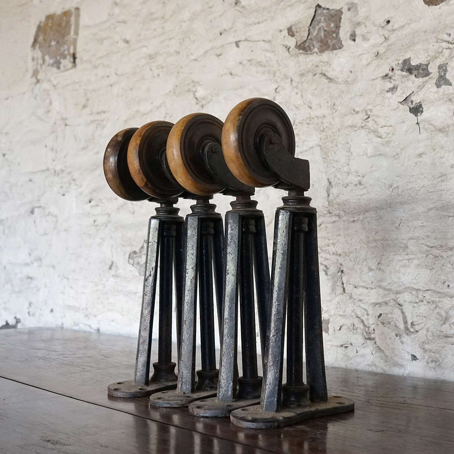 Large Cast Iron Castors With Lignum Vitae Wheels, 19th Century