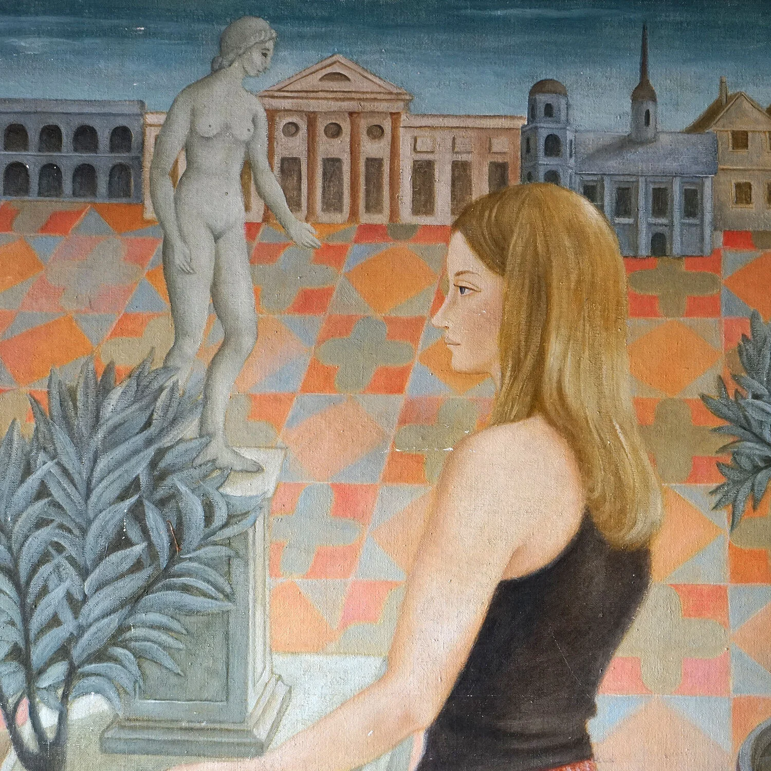 Large Surreal Portrait by Patricia O'Brien, 1970s