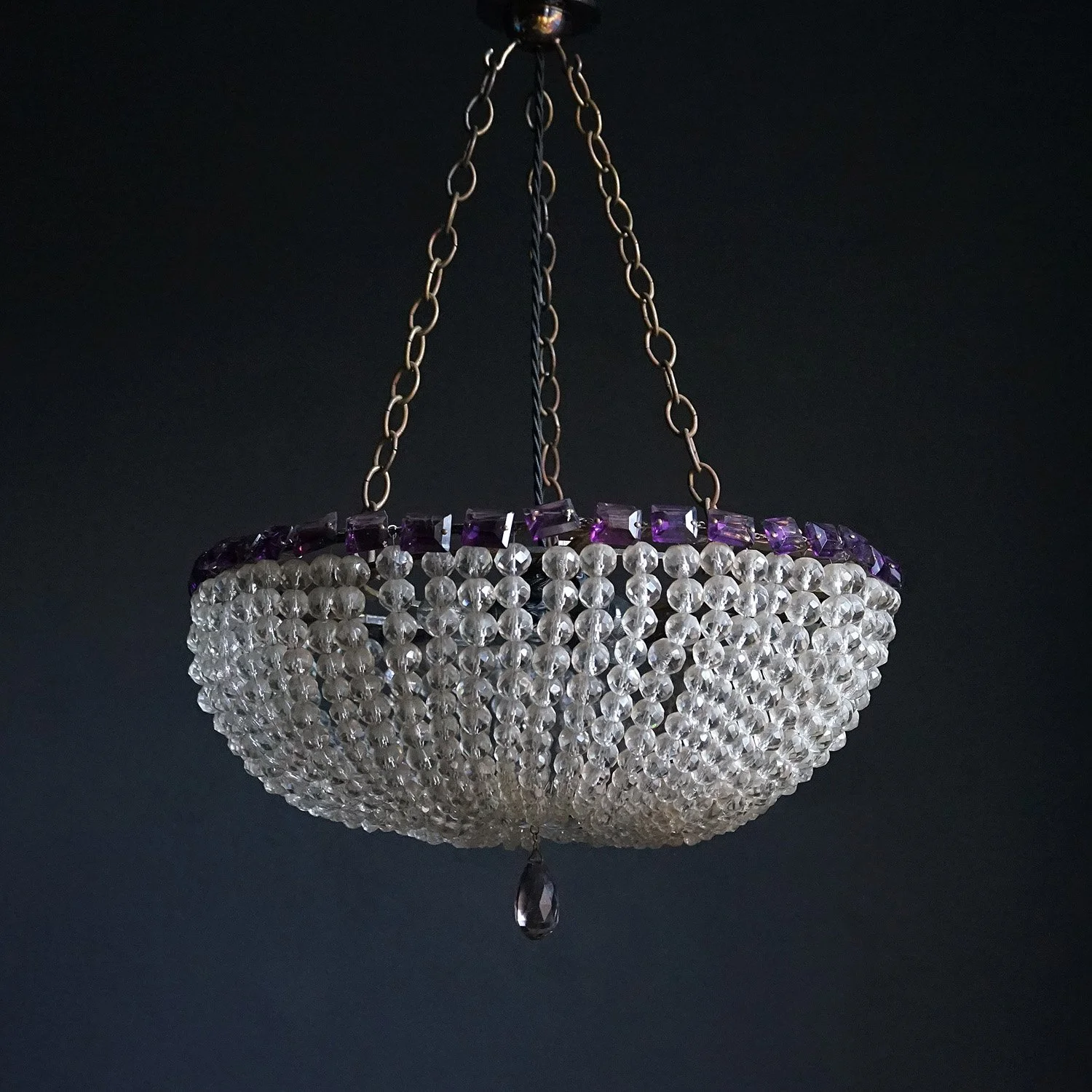 French Cut Crystal Plafonnier Chandelier, 19th Century