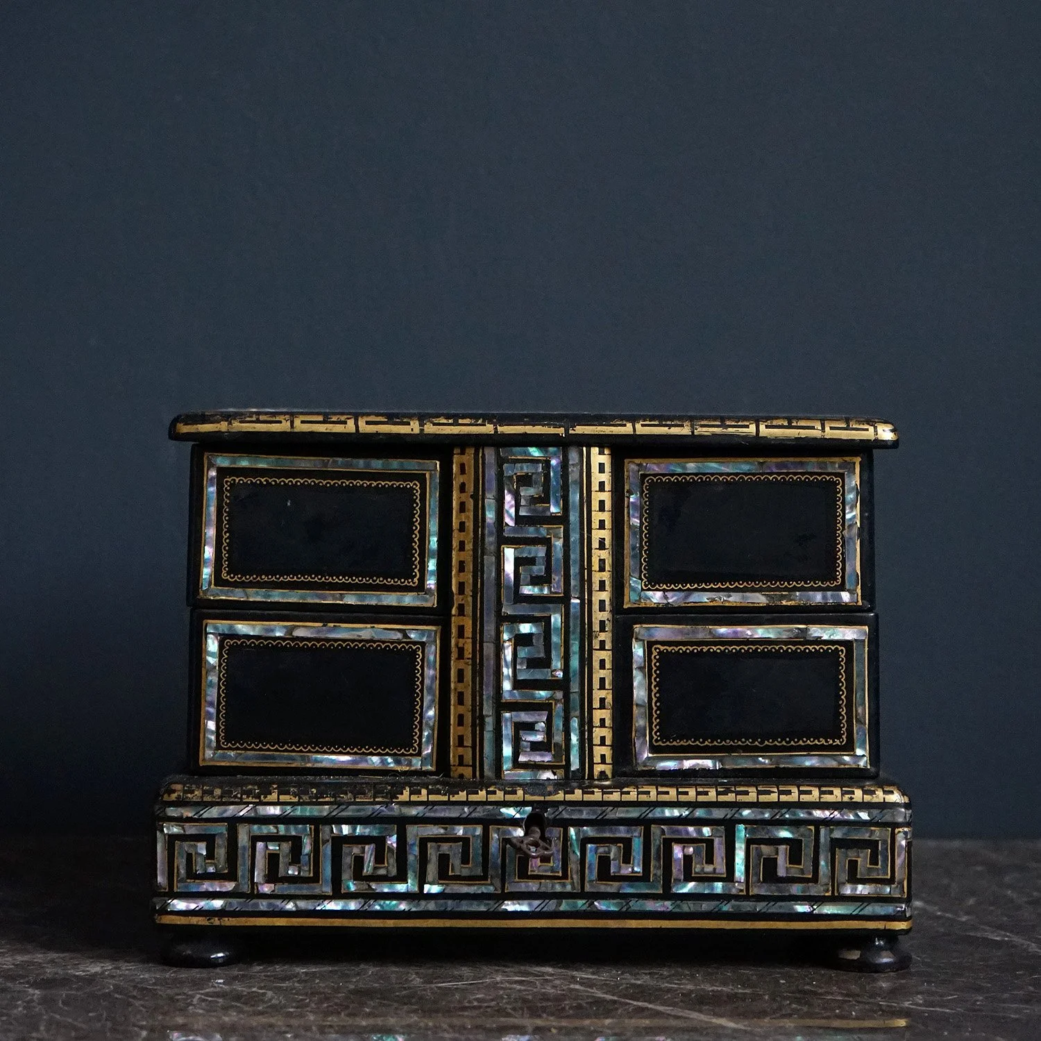 Lacquered Jewellery Box With Inlaid Mother of Pearl, 19th Century