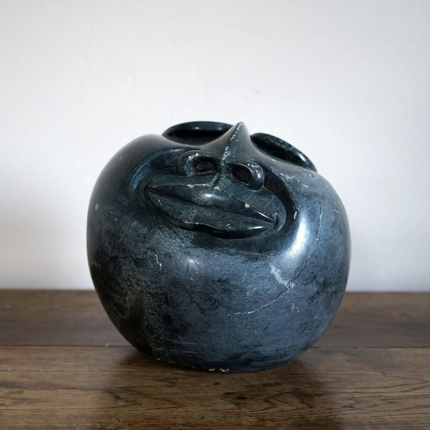 African Shona Carved Stone Sculpture Depicting a Smiling Head