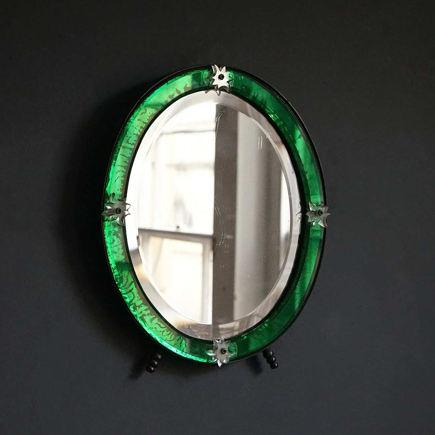 Green Glass Convertible Wall/Table Mirror, 19th Century