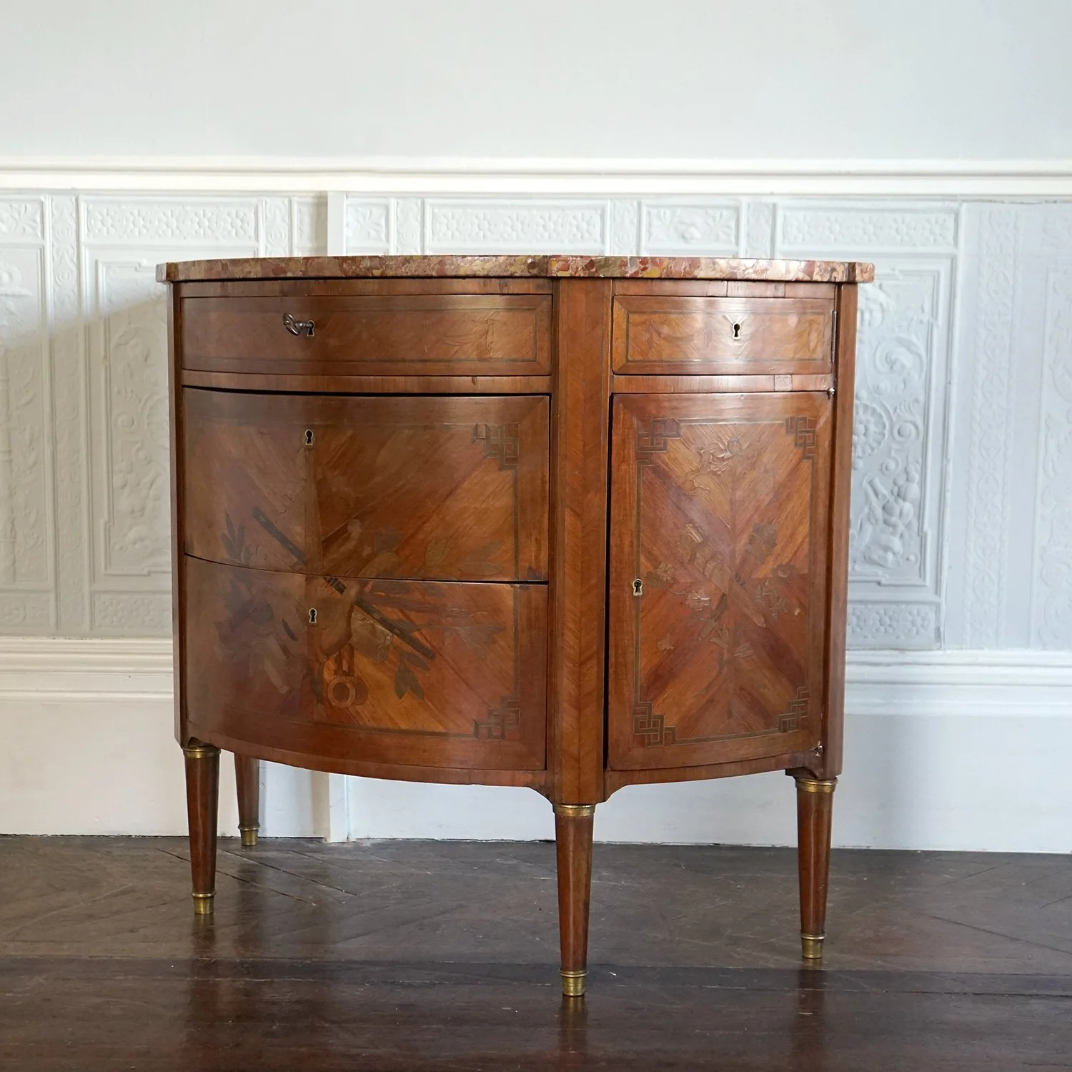 Louis XVI Marquetry Inlaid Demi-Lune Cabinet