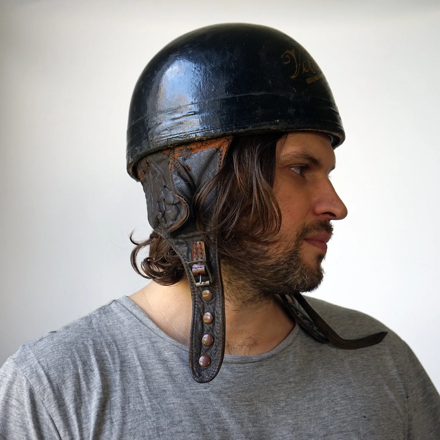 Velocette Motorbike Helmet by Cromwell Protective Headwear, c.1940s   Vintage and Antique Decorative Interiors