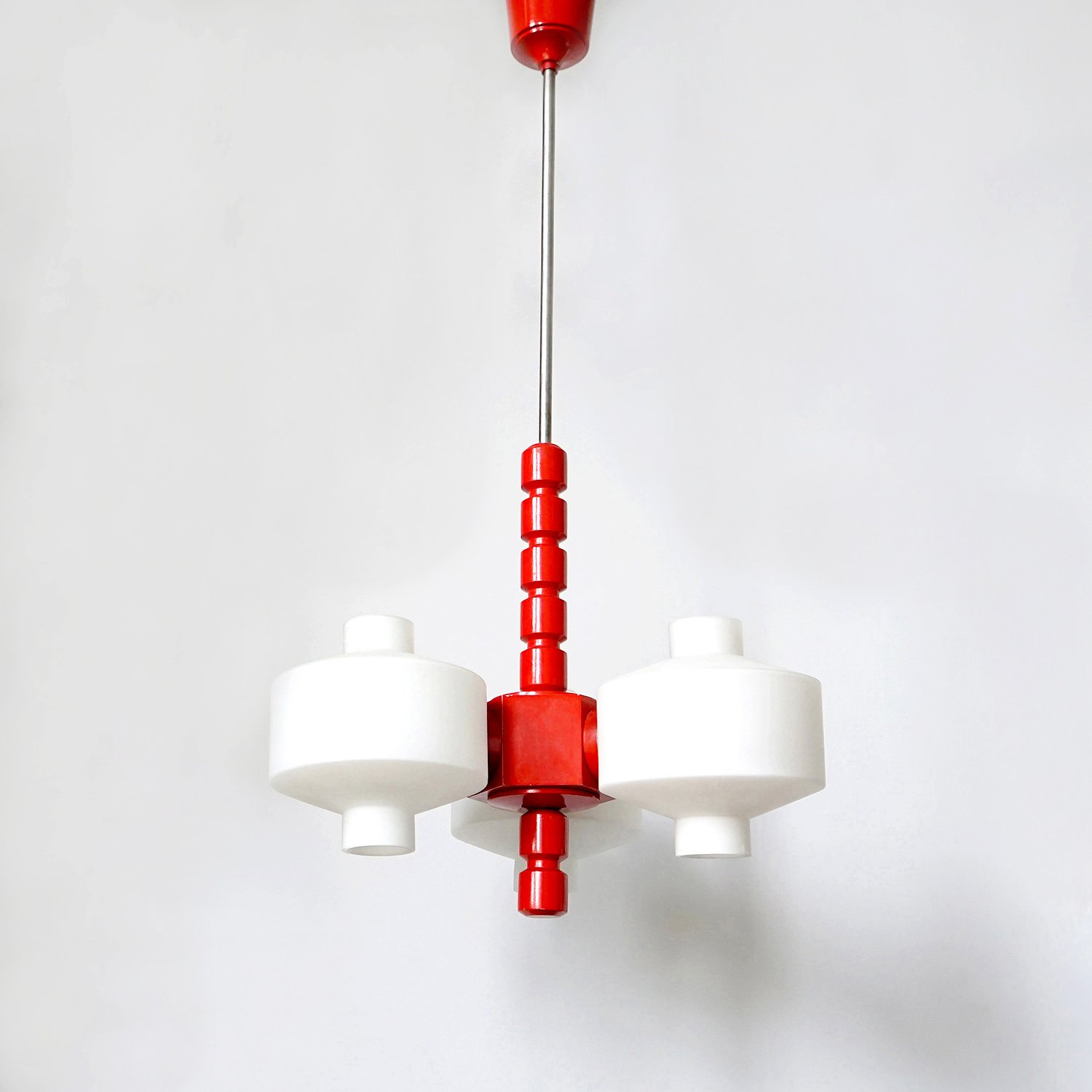 Vintage Post Modern Wooden and Opaline Chandelier by Hustadt Leuchten, 1960s