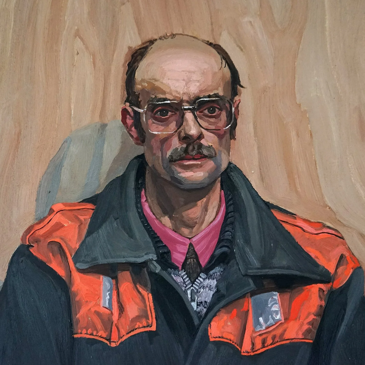 Original Oil on Board Portrait of a Foreman, 1980s