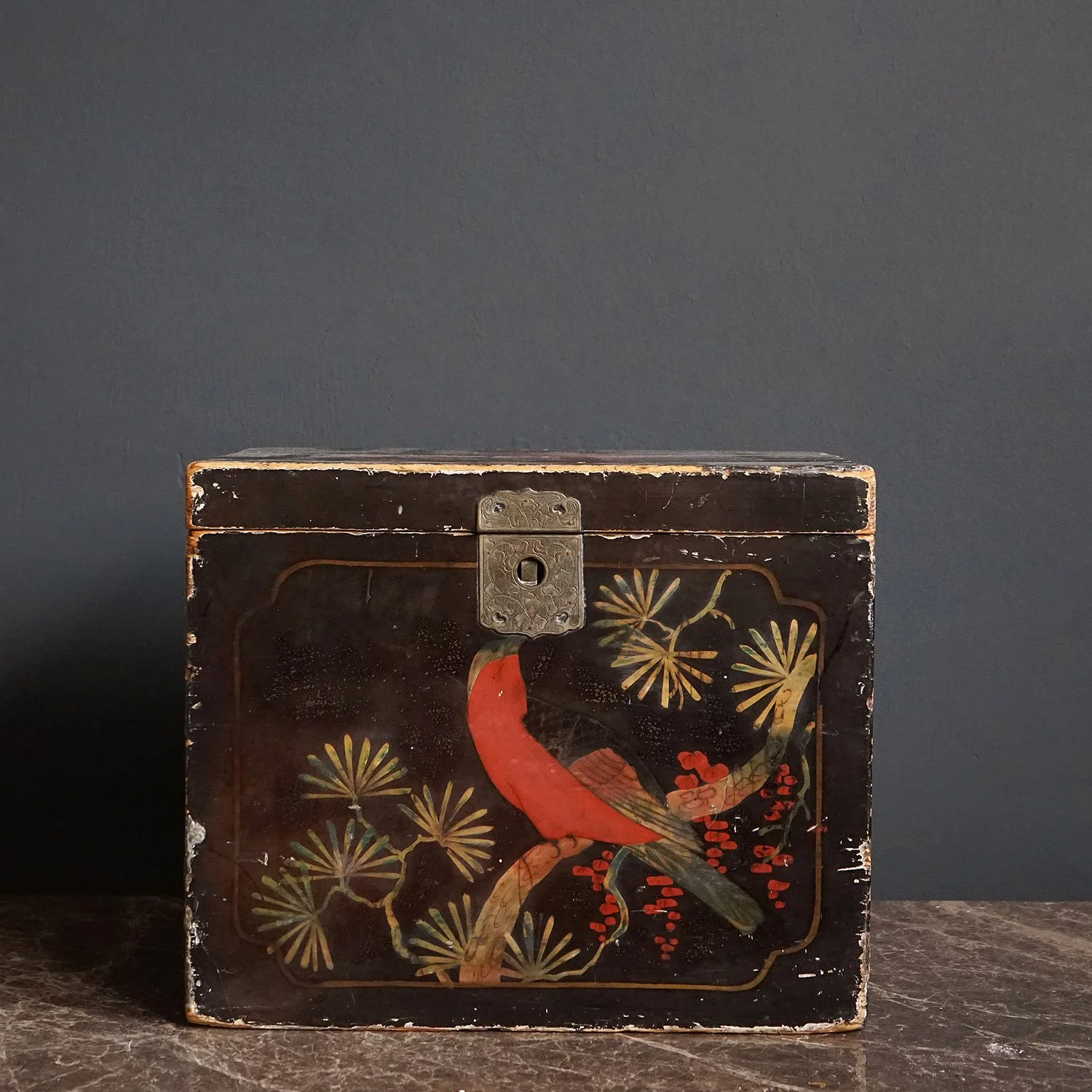 Antique Japanese Hand Painted Lacquered Box, Early 20th Century