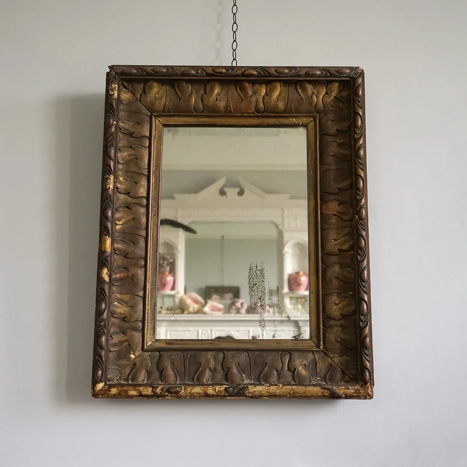 Antique Gilt Gesso Rectangular Gilt Acanthus Leaf Wall Mirror, 19th Century