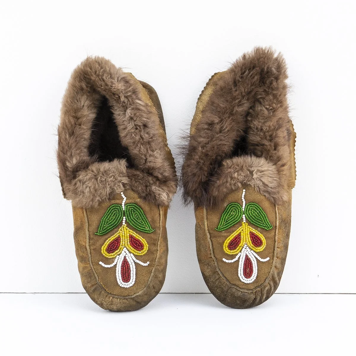 Vintage Ojibwe Beaded Moose Skin Moccasins 1950s Leather First