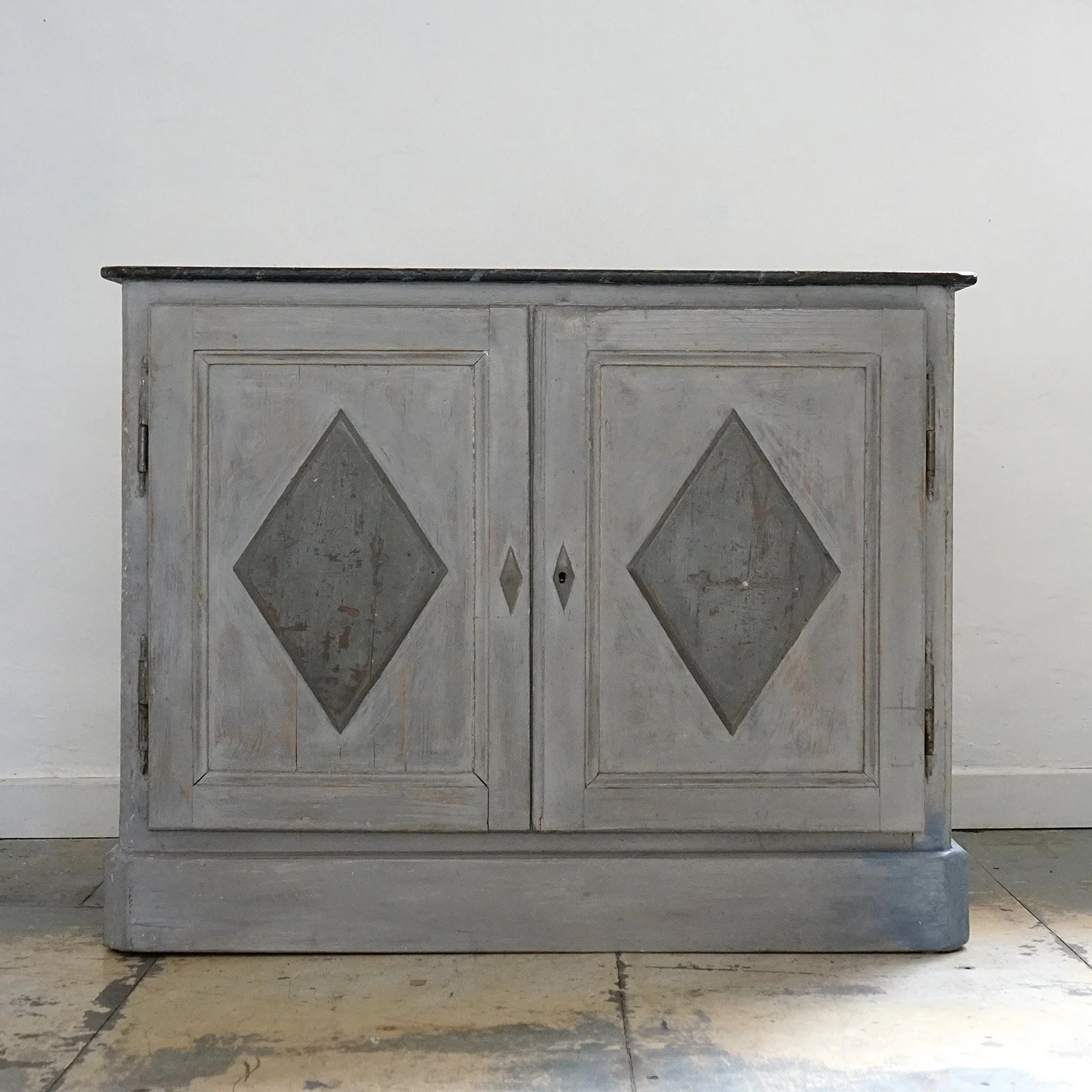 Antique Grey Painted Swedish Low Cabinet, 19th Century