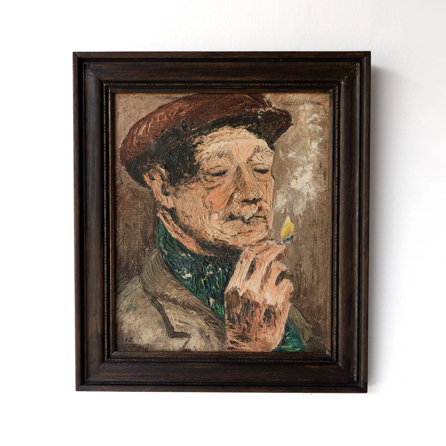 painting of man smoking cigarette Folk Art Portrait of a Man Smoking a Cigarette, Antique English Original  Oil on Canvas Painting, Early 20th Century — Vintage and Antique Decorative  Interiors