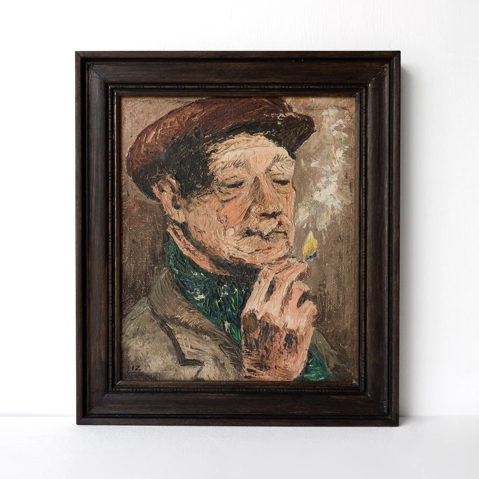 Folk Art Portrait of a Man Smoking a Cigarette, Antique English Original  Oil on Canvas Painting, Early 20th Century — Vintage and Antique Decorative  Interiors