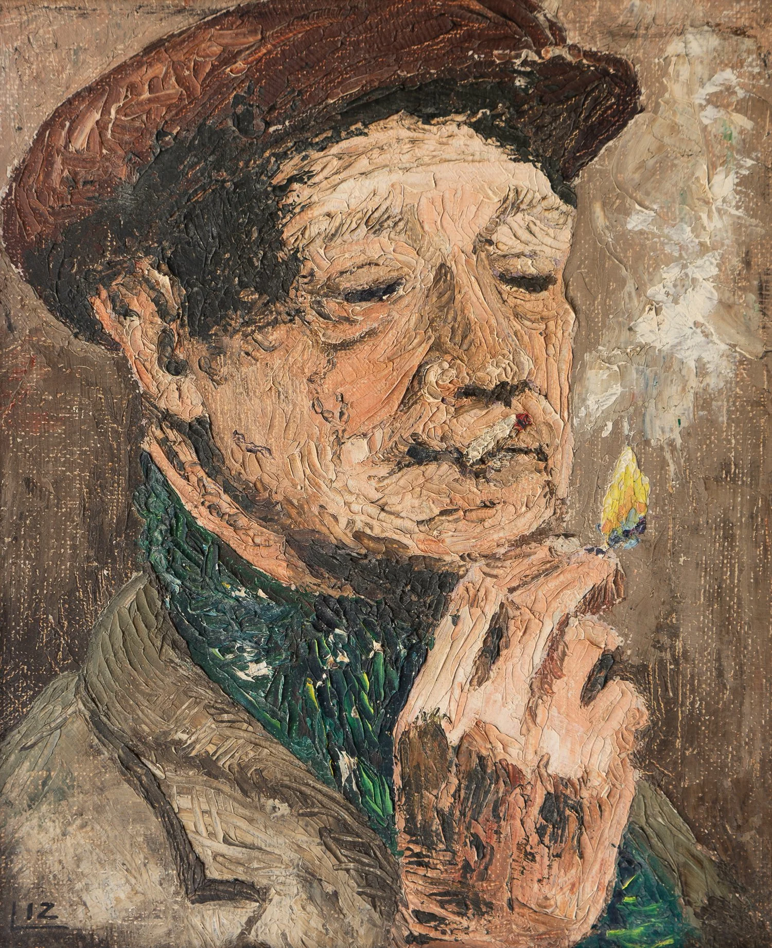 painting of man smoking cigarette Folk Art Portrait of a Man Smoking a Cigarette, Antique English Original  Oil on Canvas Painting, Early 20th Century — Vintage and Antique Decorative  Interiors