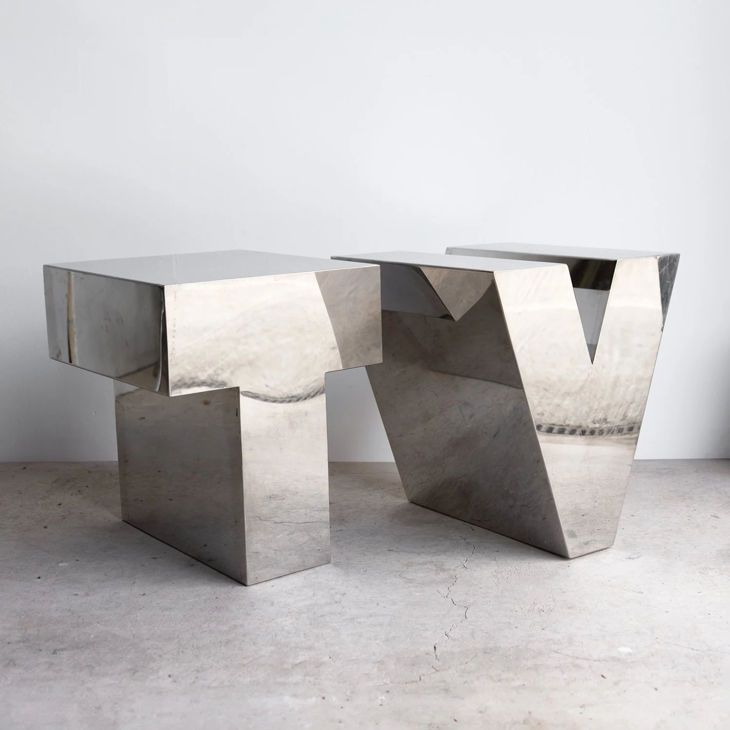 Pair of Vintage Chrome 'TV' Letter Side Tables/Coffee Table, Mid 20th Century