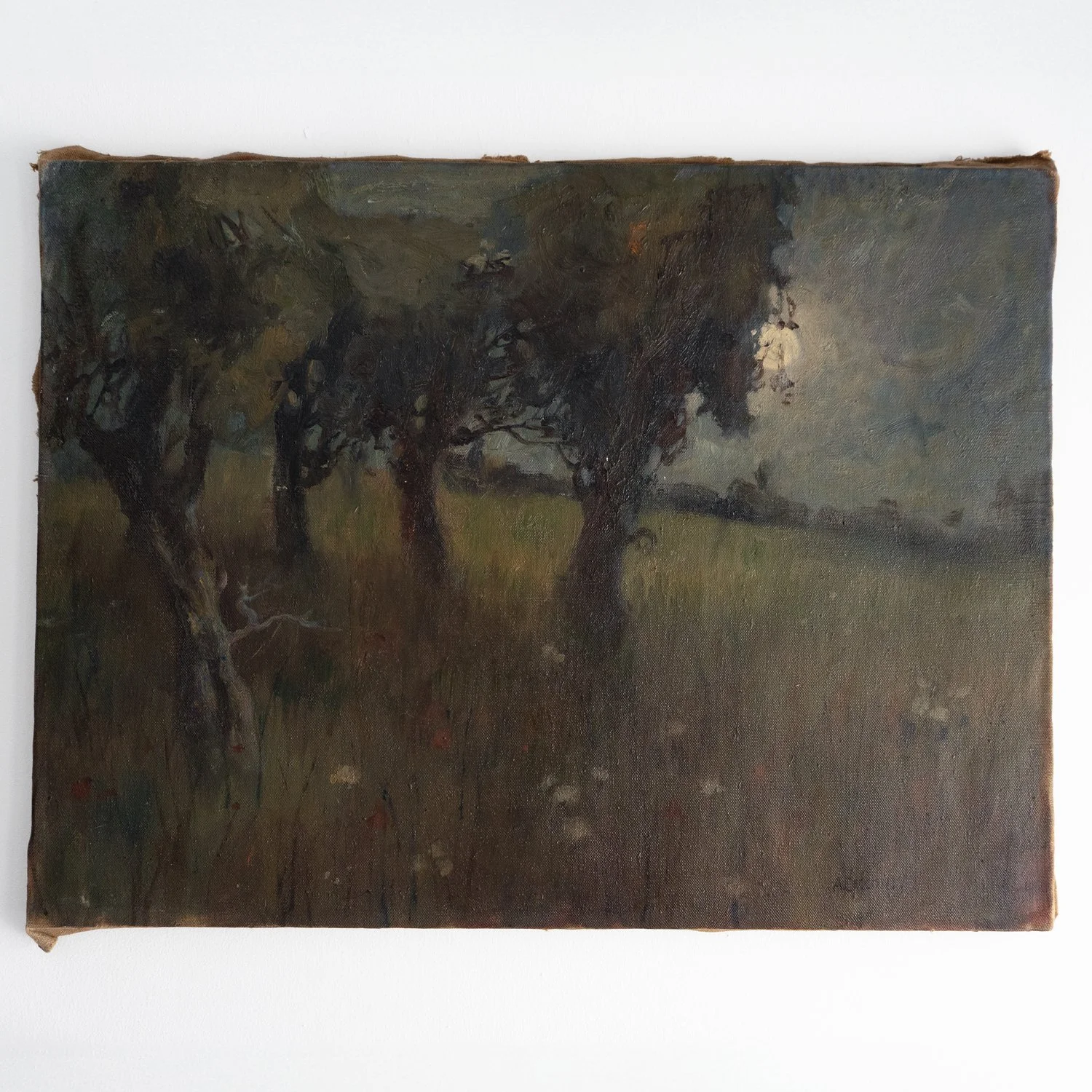 Italian Moonlight Landscape by Alberto Cecconi, Vintage Original Oil Painting, Early 20th Century