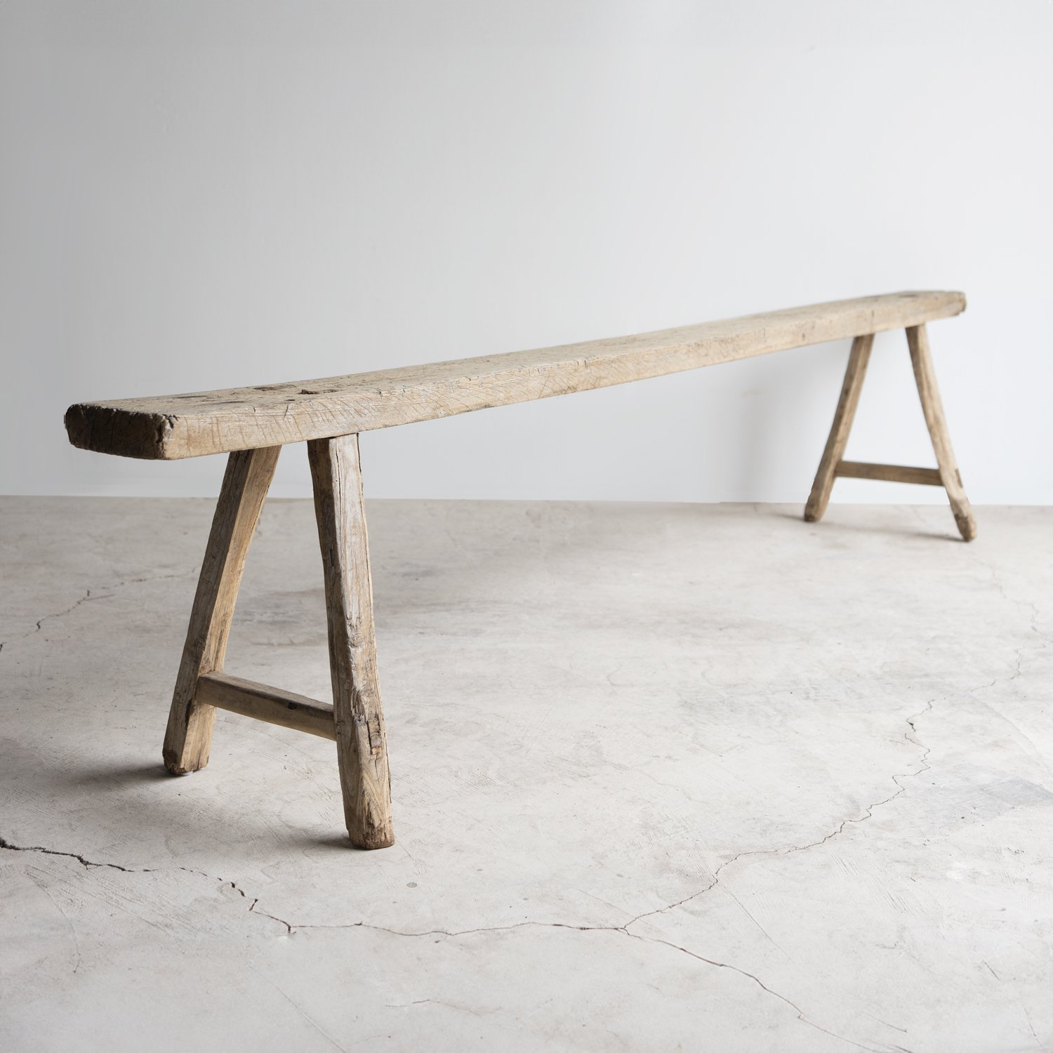 Antique Primitive Elm Pig Bench, Long and Narrow, Chinese, 19th Century