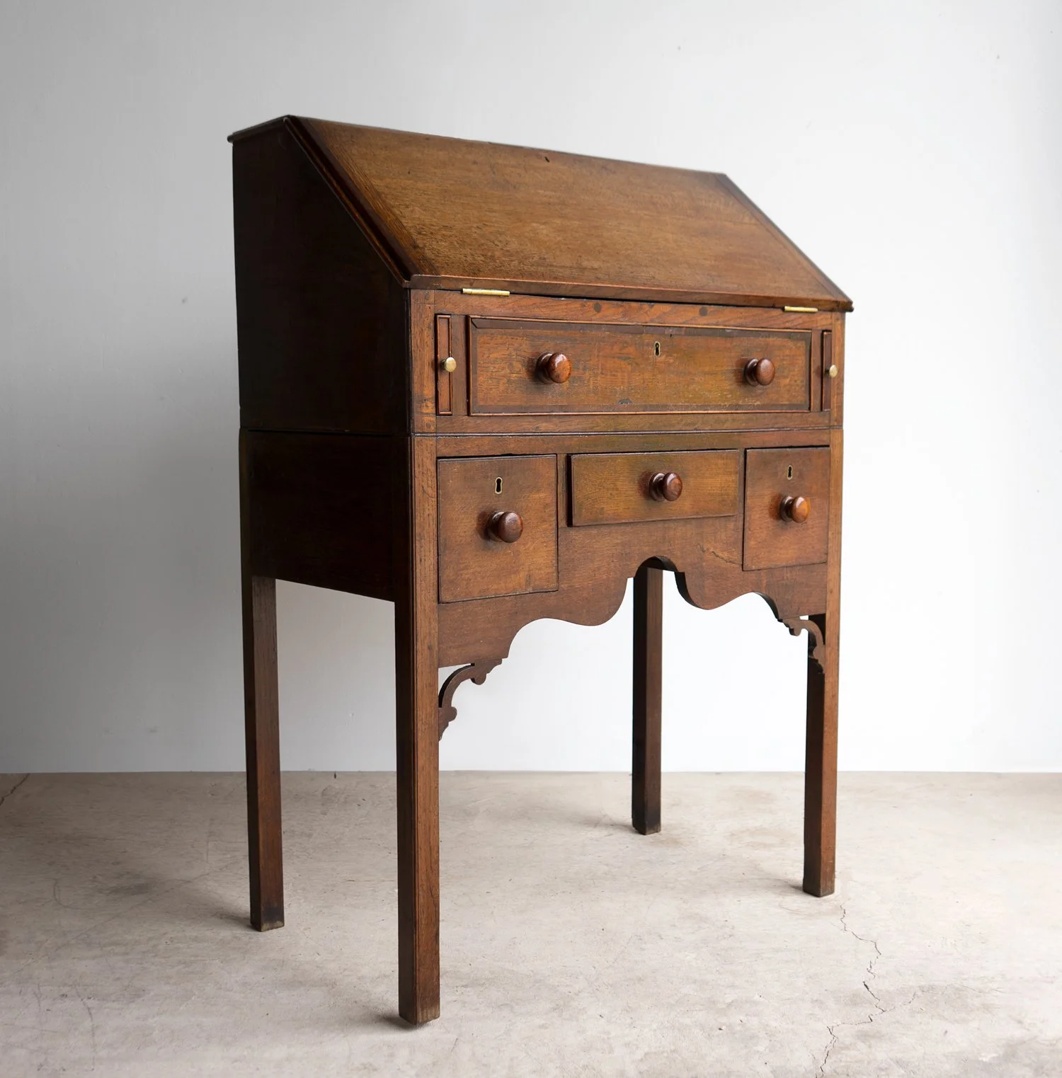 Antique Georgian Oak Bureau, Writing Desk With Drawers, 18th Century