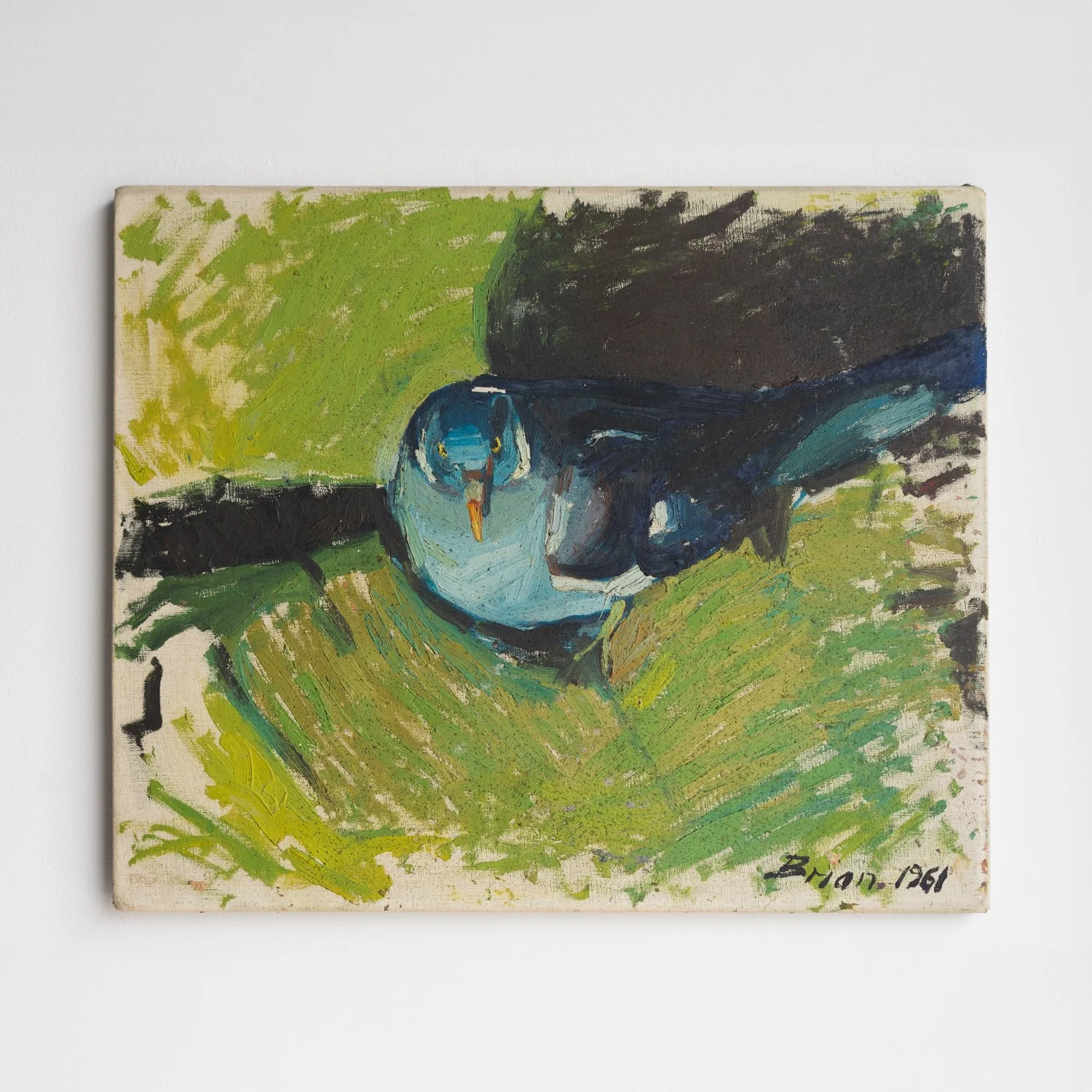 Mid Century Pigeon Portrait, Original Vintage Oil Painting, 1960s