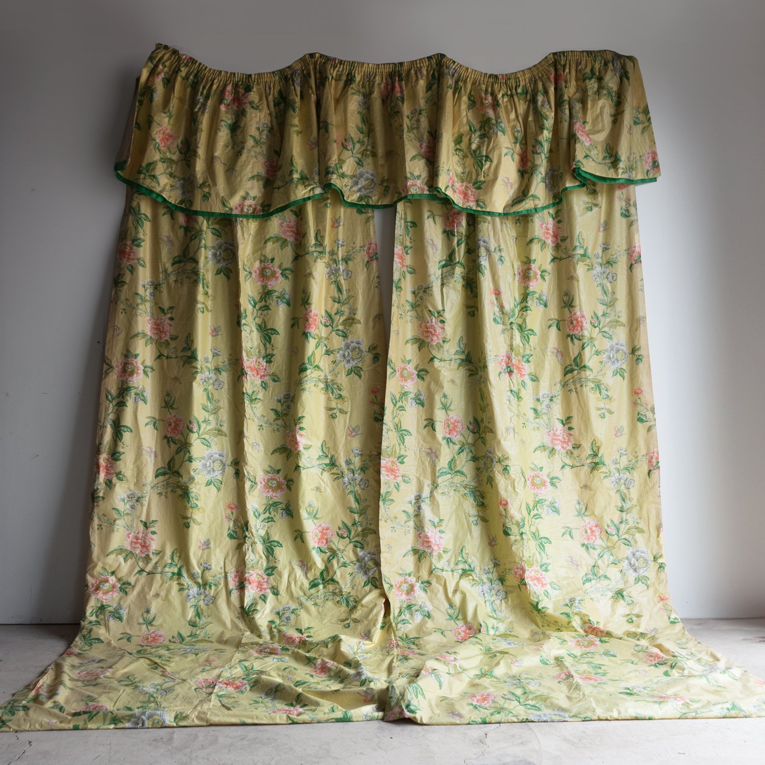 Vintage Full-Length Yellow Floral Chintz Country House Curtains by GP & J Baker, 1980s