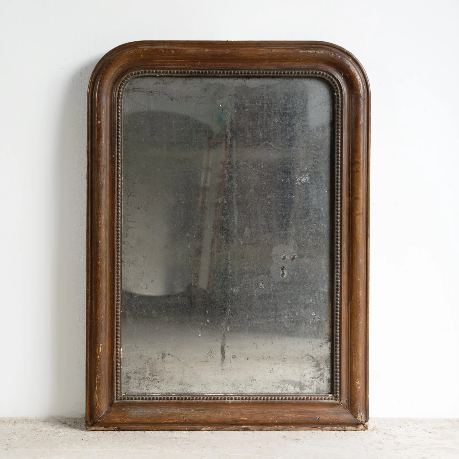 Antique French Napoleon III Arched Gilt Framed Foxed Mirror, 19th Century