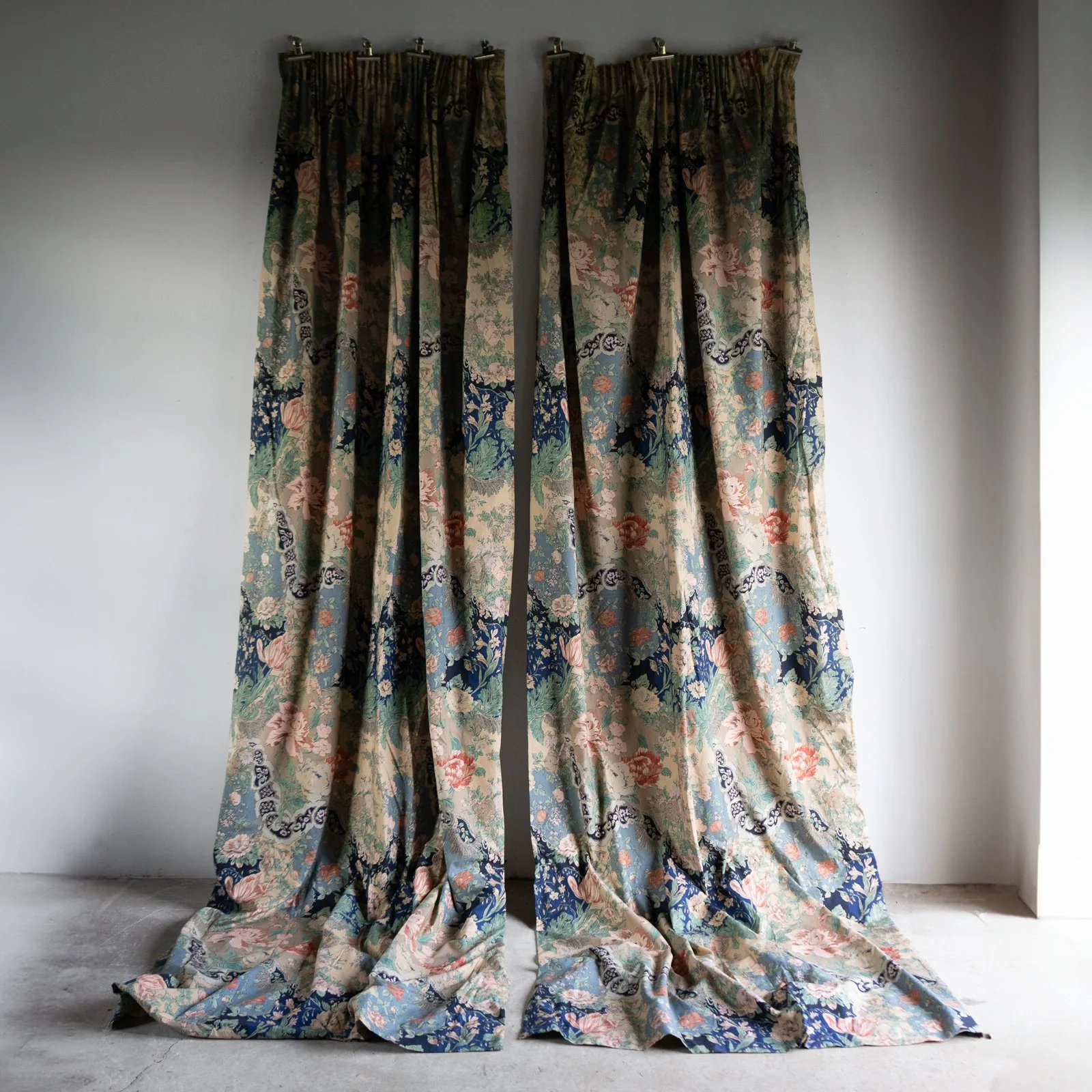 Pair of Vintage Liberty of London 'Cimarosa' Country House Curtains, Full Length, Lined, 20th Century