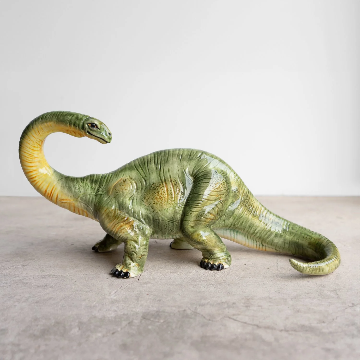 Vintage Italian Bassano Ceramic Dinosaur Sculpture - Pottery Brontosaurus Figure, 1970s