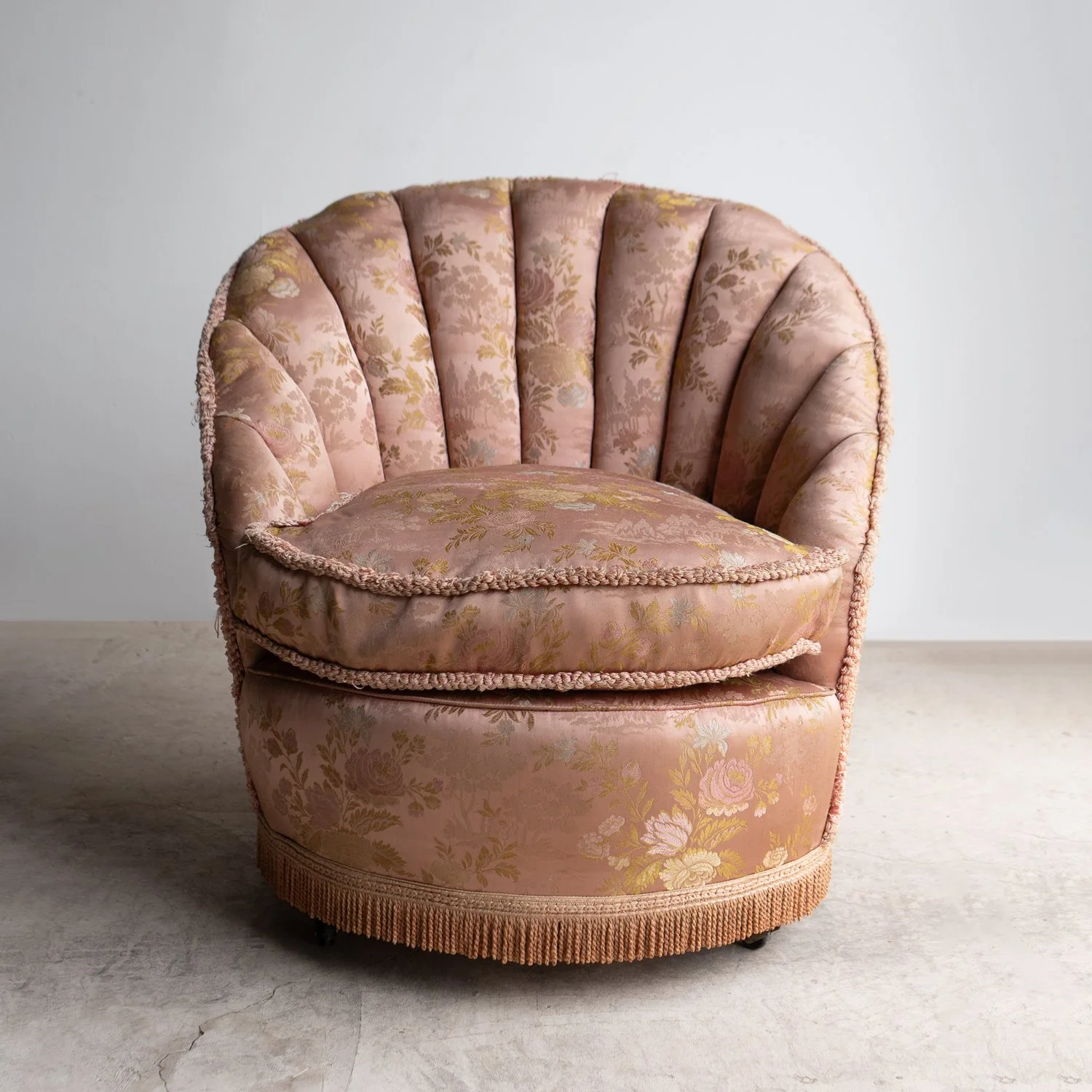 Vintage Art Deco Cocktail Tub Chair With Chinoiserie Satin Upholstery