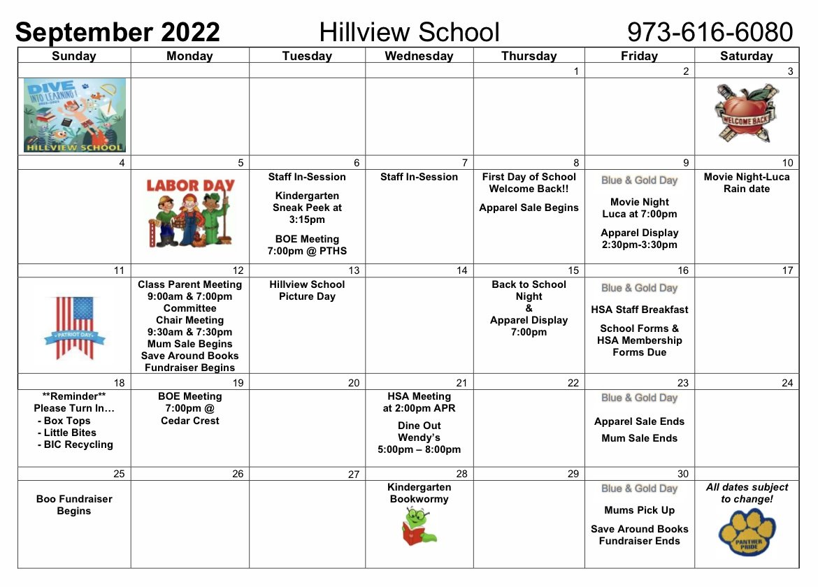 Calendars — Hillview HSA