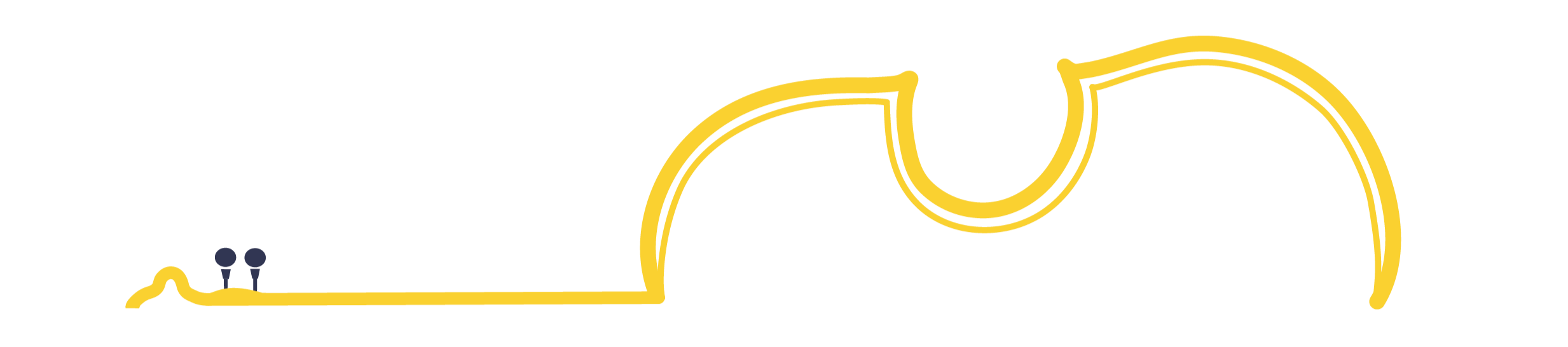 A yellow line drawing of a person lying down in a bed, with two small black objects next to their head, and a large, curved yellow line arching over them.