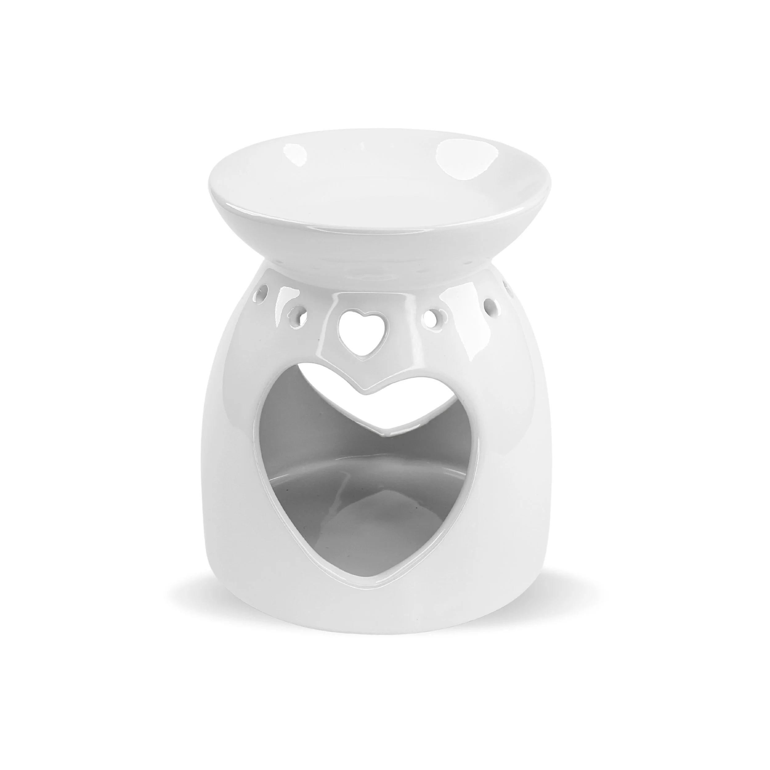 White Ceramic Heart Design Large Wax Melt Burner Front Facing.jpg