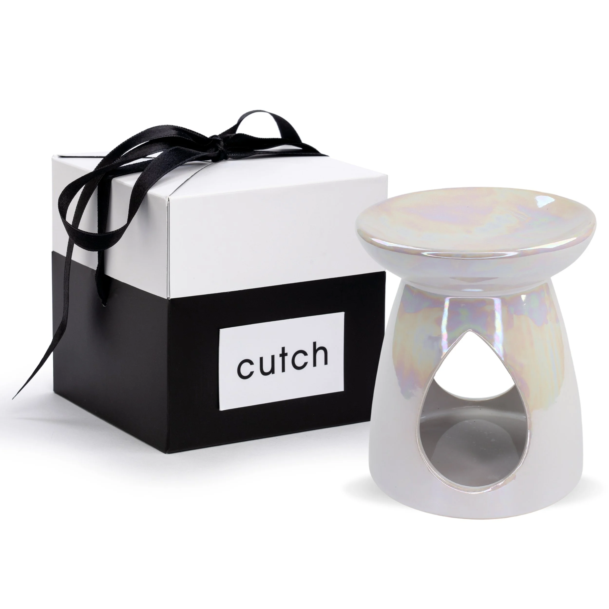 Ceramic Creamy White Iridescent Effect Tear Drop Cut Out Large Wax Melt Burner