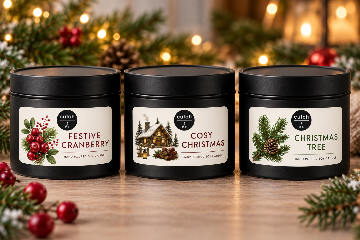 Festive Candle Trio on a Christmas Tabletop.png