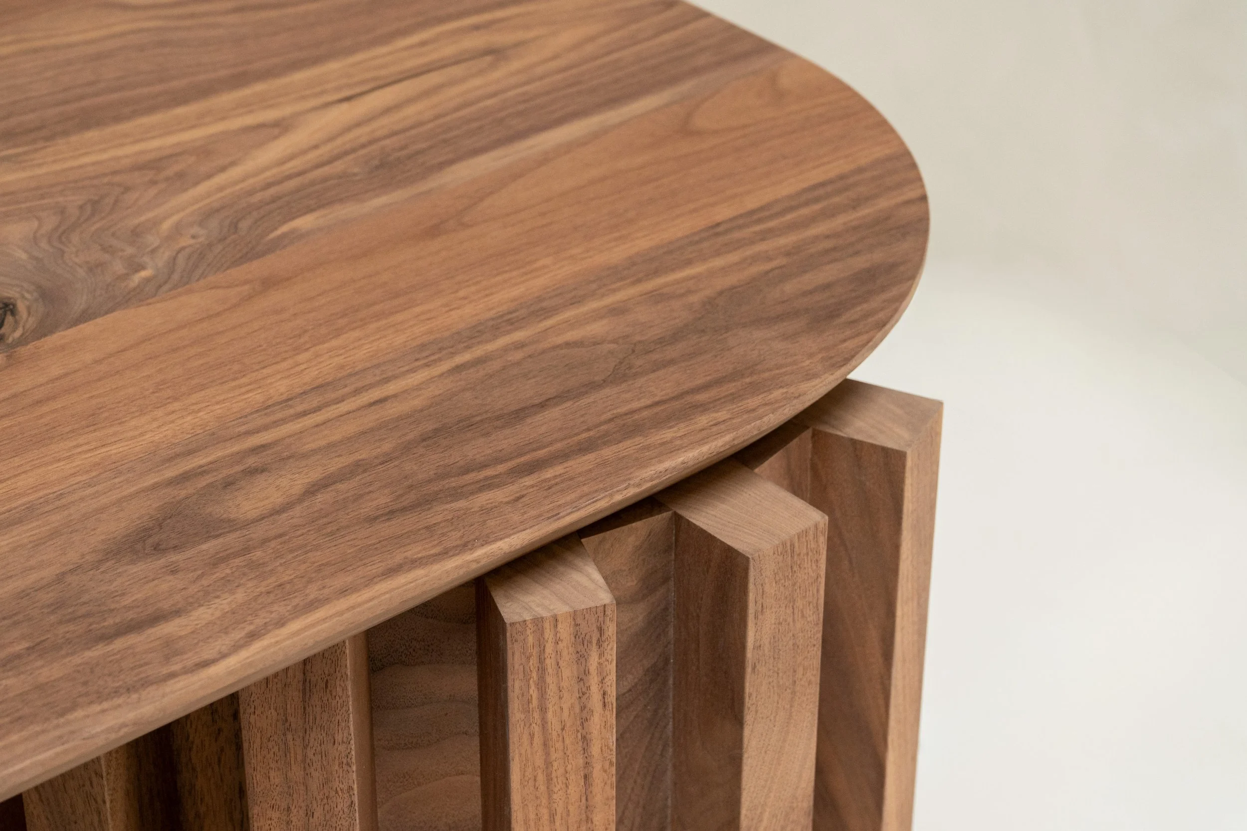 Mesa dining table corner detail in black walnut.
