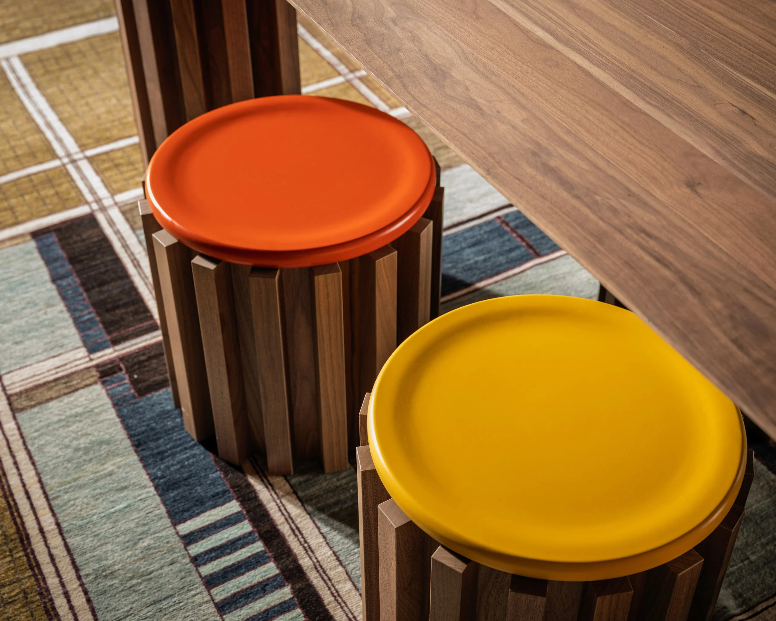 Mesa storage barrels, doubling as seating.
