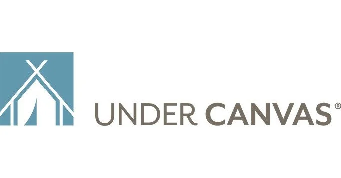 Under Canvas logo featuring a stylized tent and mountain peaks in blue and white